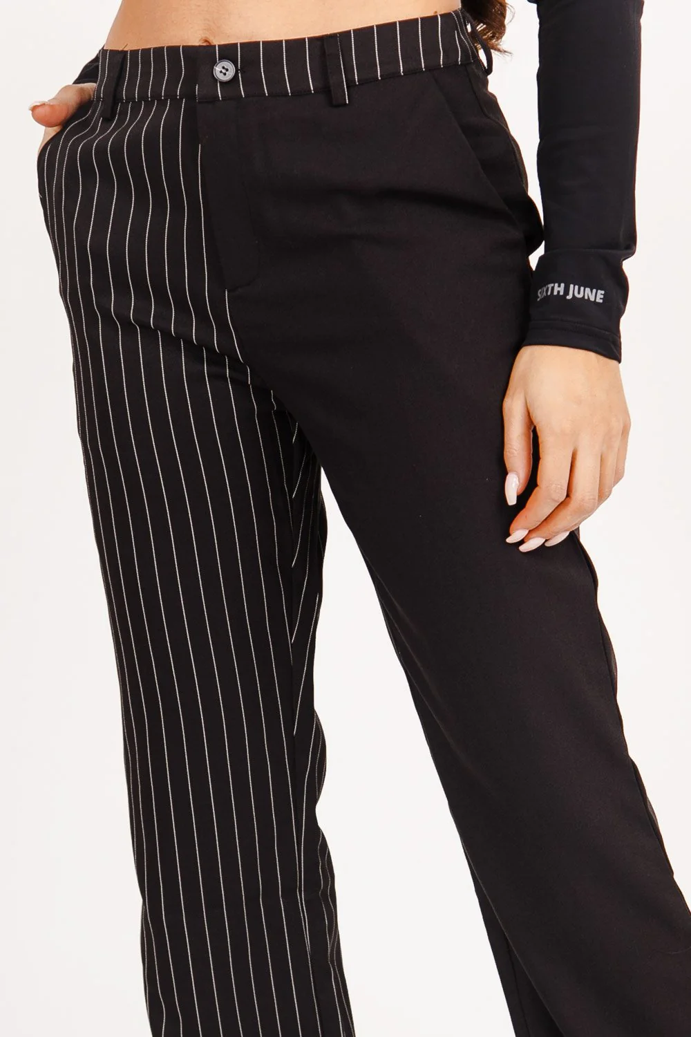 Pantalon large rayures uni Noir - Image 3
