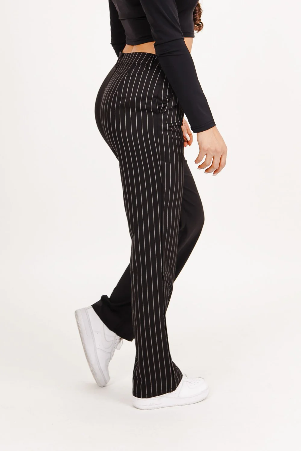 Pantalon large rayures uni Noir - Image 4
