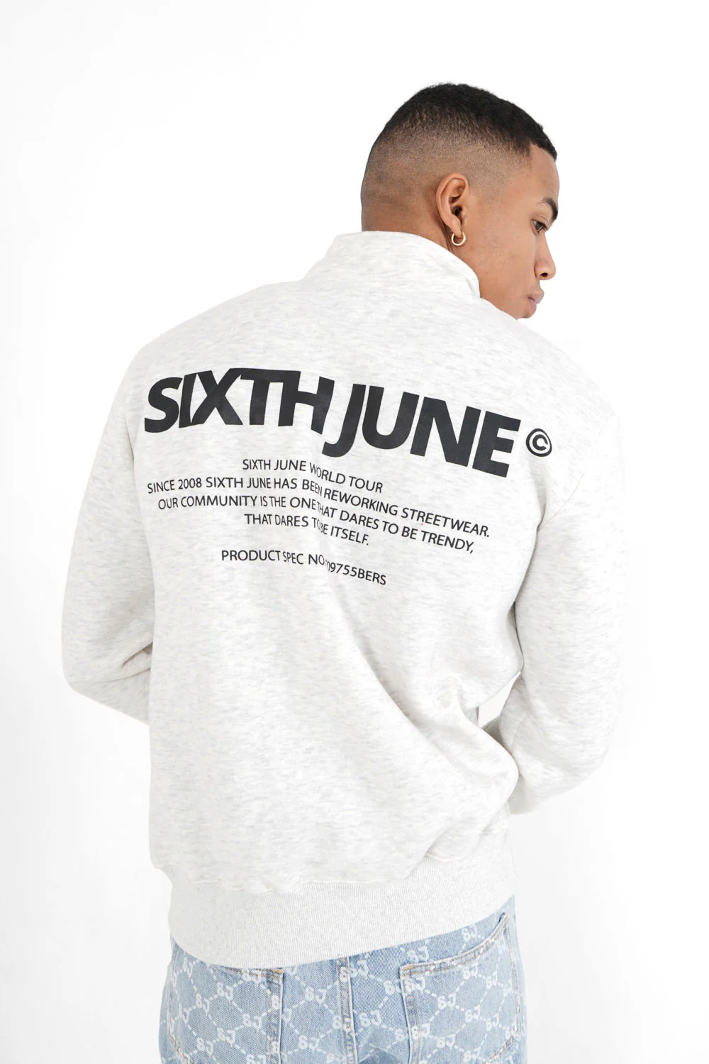 Sweatshirt col zip logo Gris clair