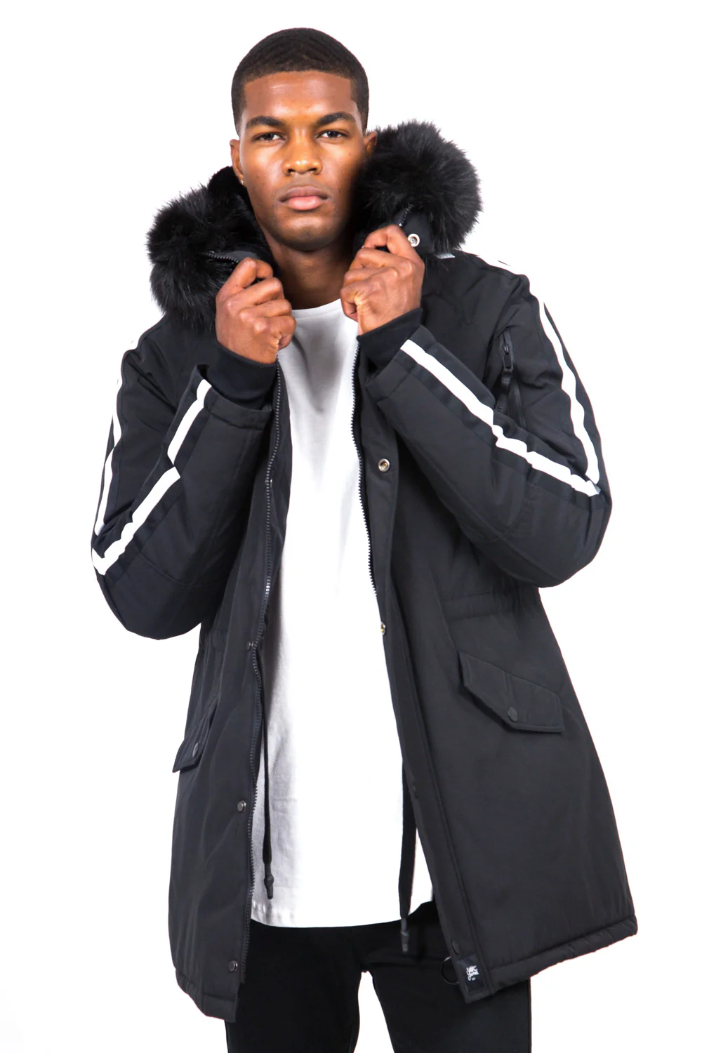 Parka bandes fourrure noir