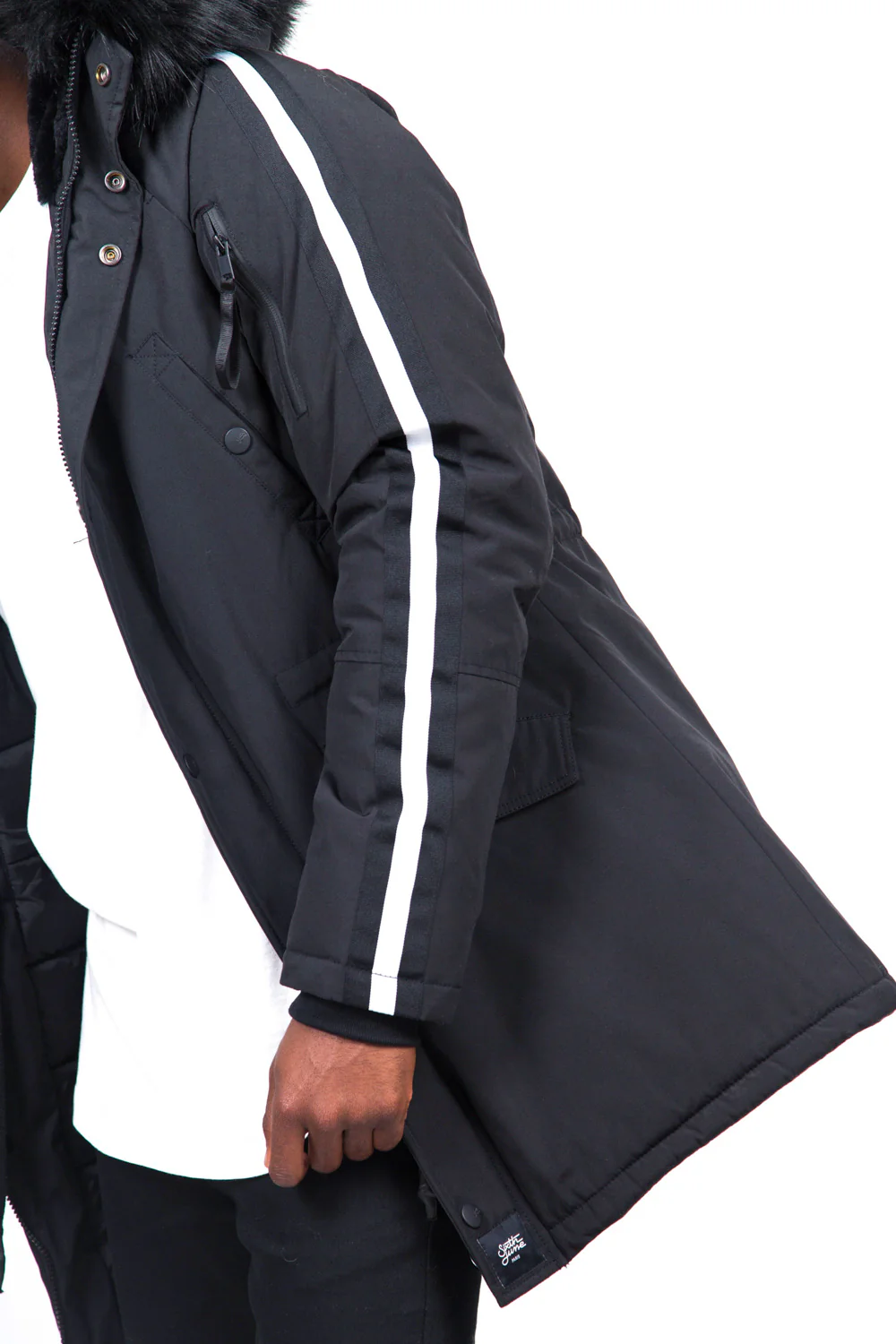 Parka bandes fourrure noir - Image 3