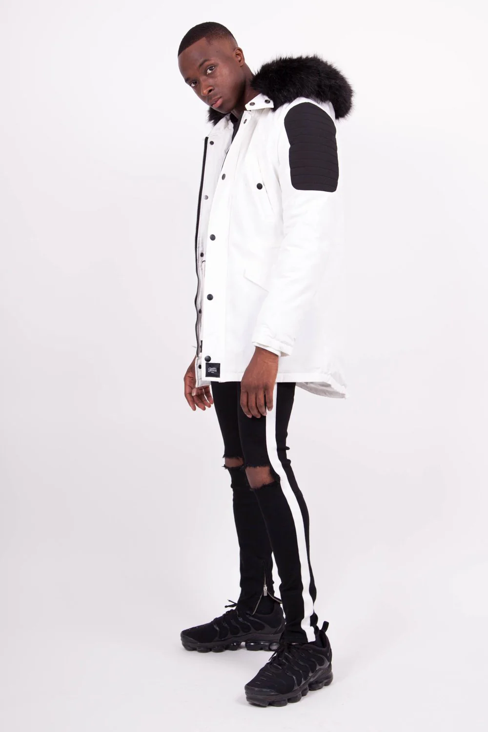 Parka biker fourrure blanc noir - Image 2