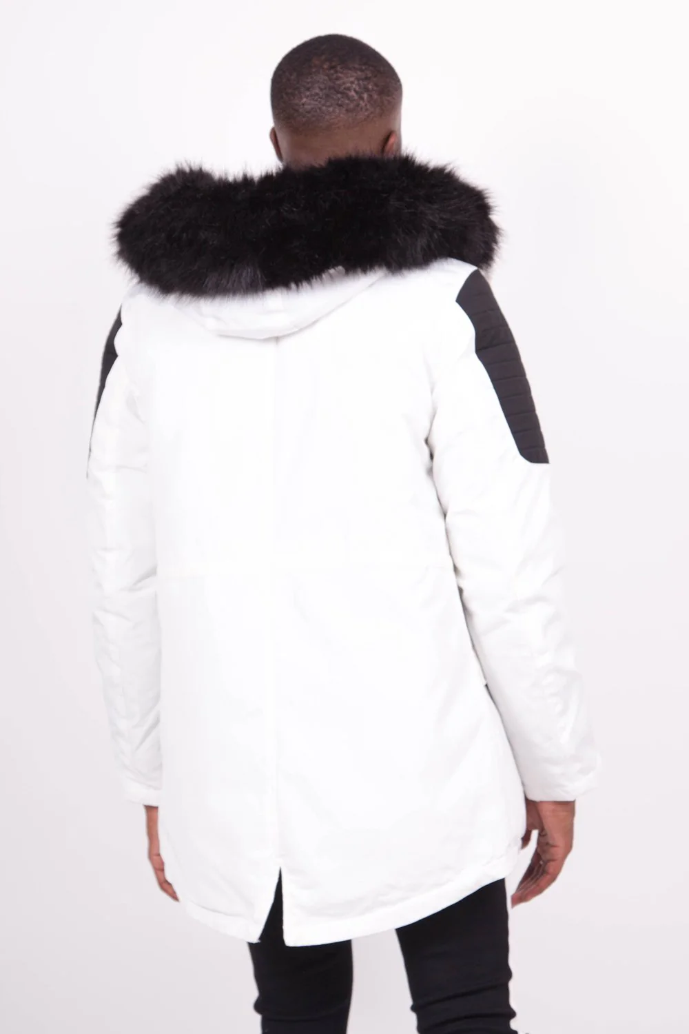 Parka biker fourrure blanc noir - Image 3