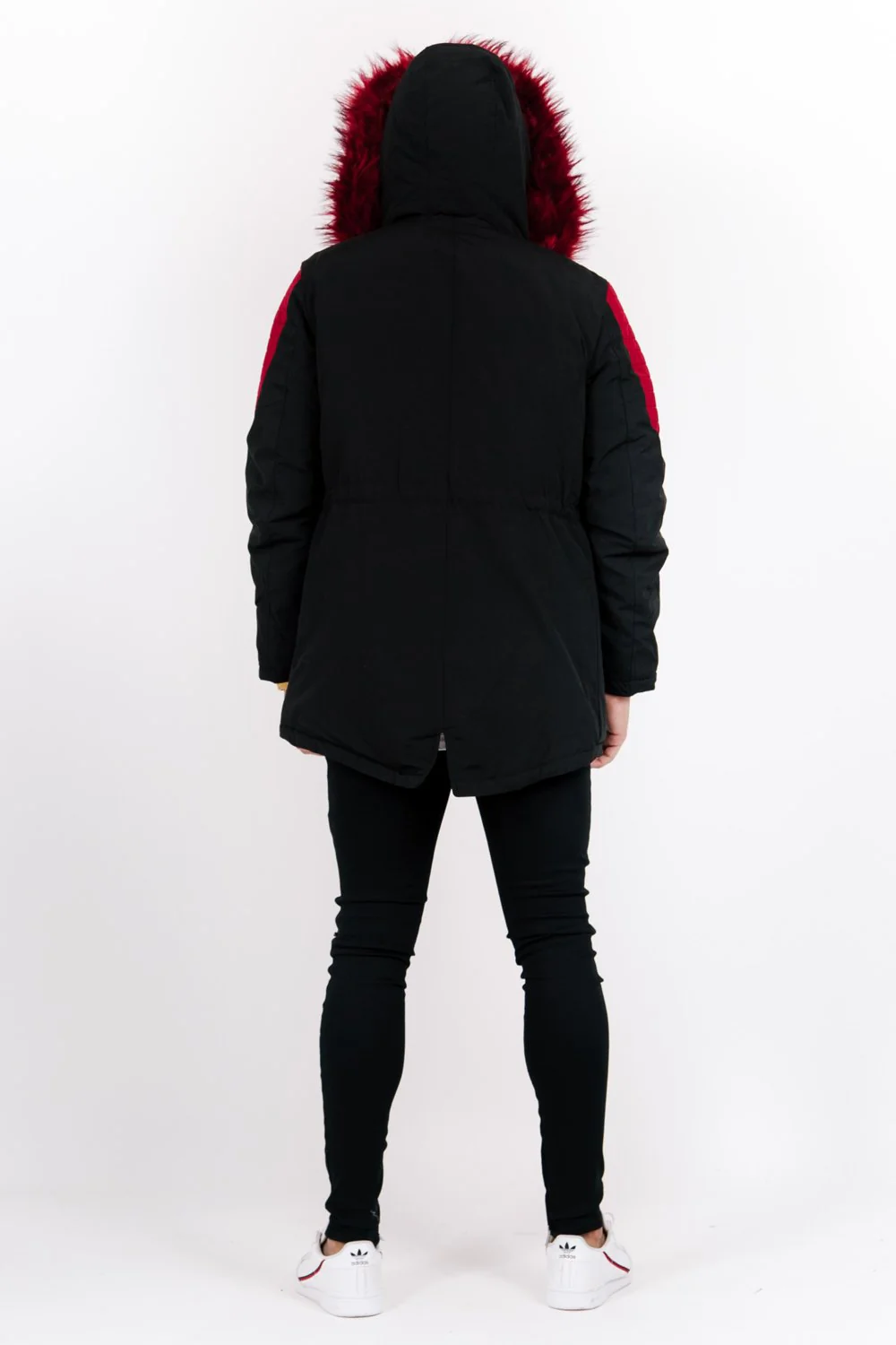 Parka biker fourrure noir rouge - Image 4