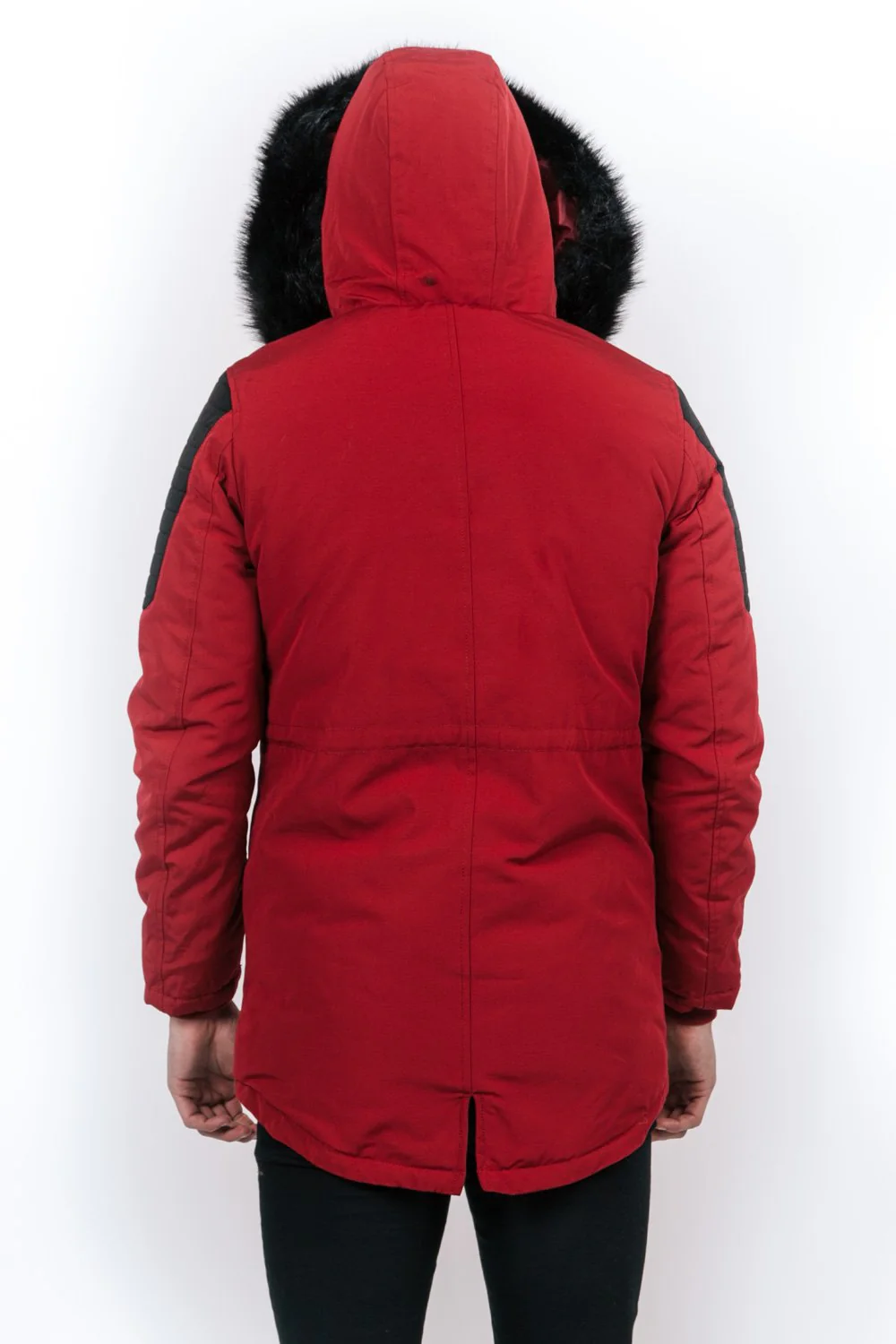 Parka biker fourrure rouge noir - Image 3