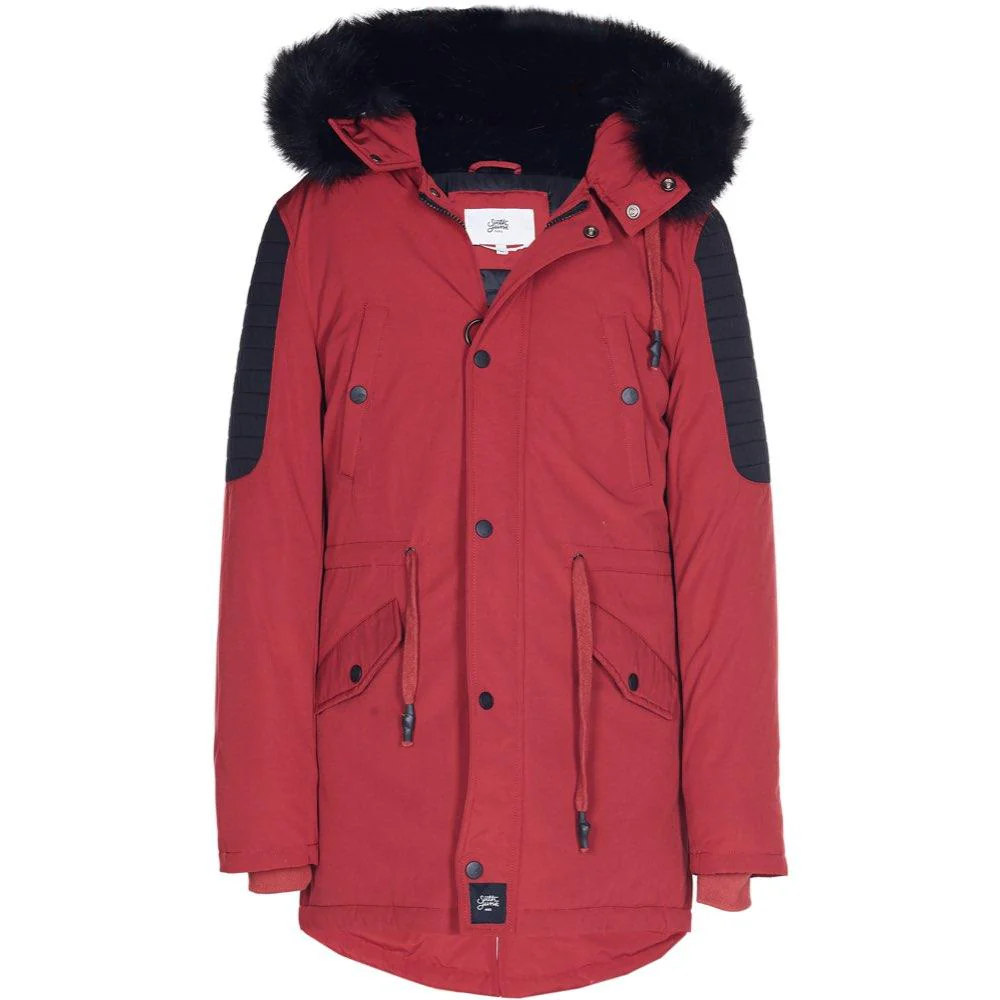 Parka biker fourrure rouge noir - Image 4