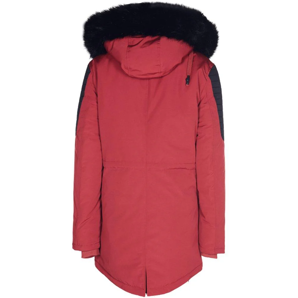 Parka biker fourrure rouge noir - Image 5