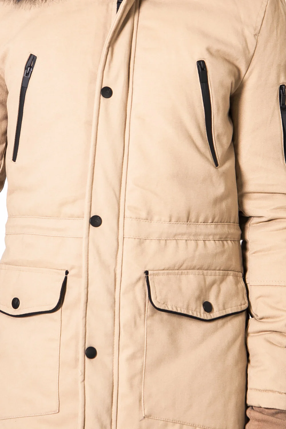 Parka capuche large fourrure beige noir - Image 3