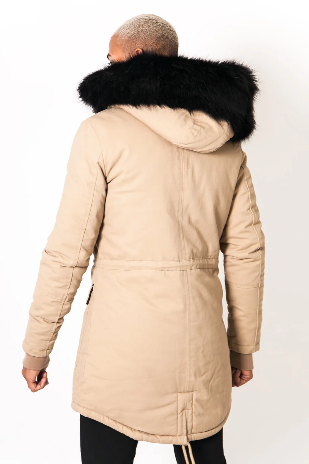 Parka capuche large fourrure beige noir - Image 5