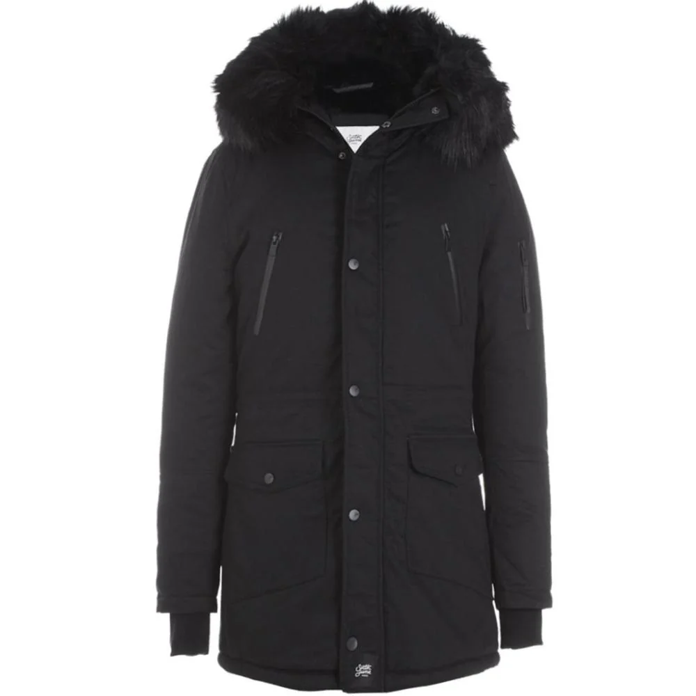 Parka capuche large fourrure noir noir