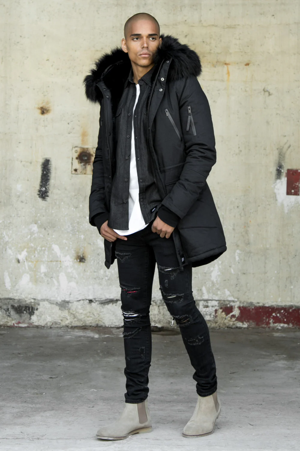Parka capuche large fourrure noir noir - Image 5