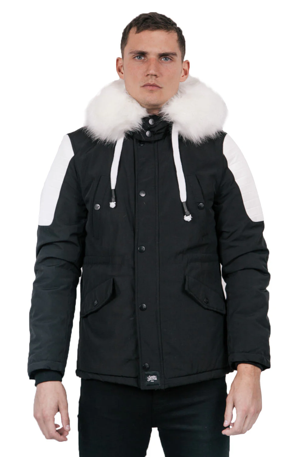 Parka courte biker noir blanc