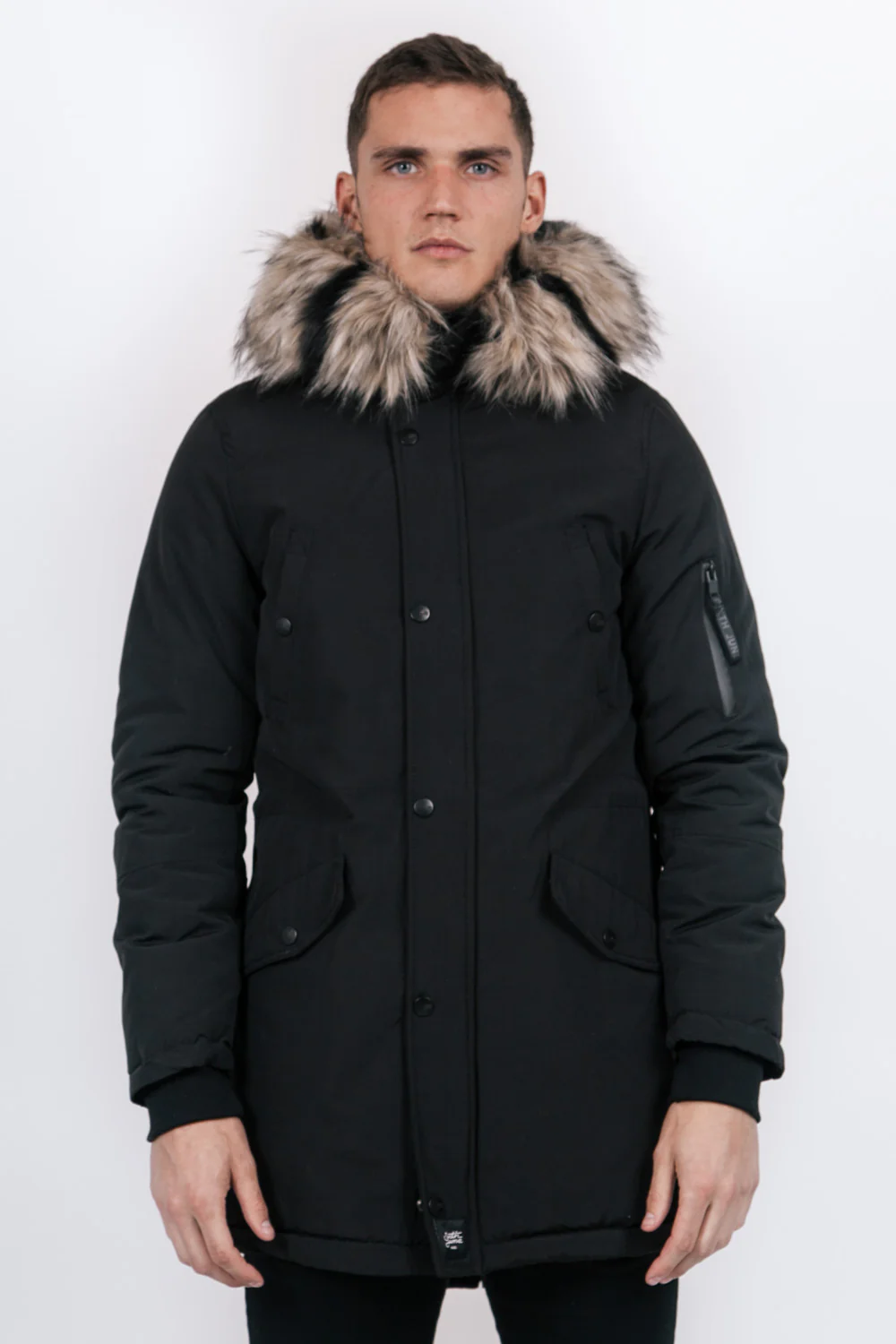 Parka fourrure bicolore noir beige