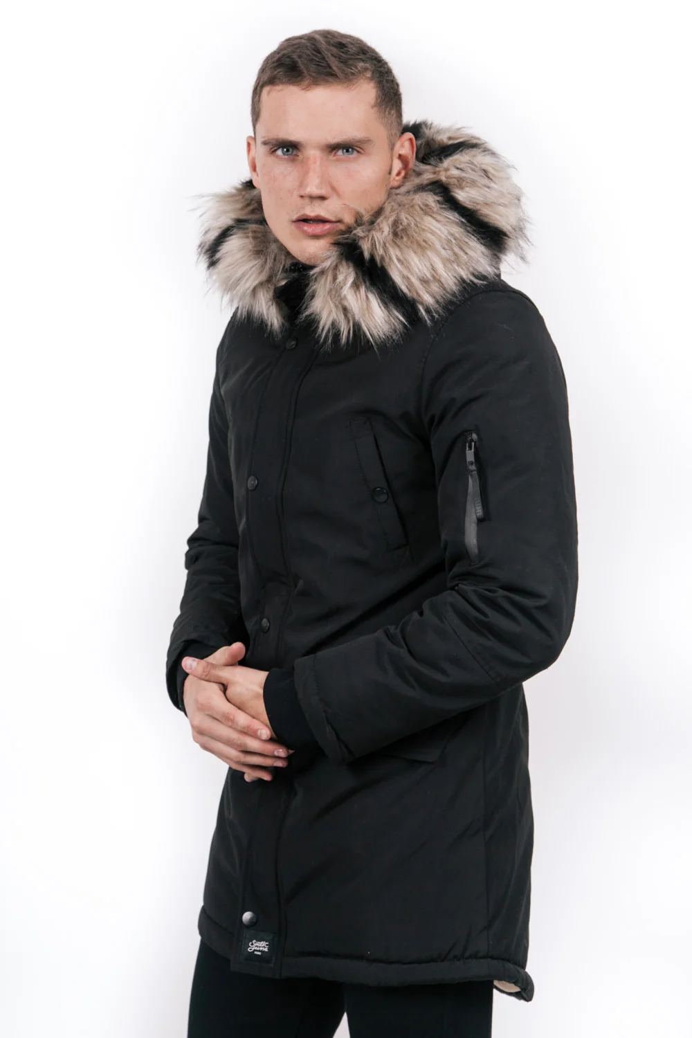 Parka fourrure bicolore noir beige - Image 2