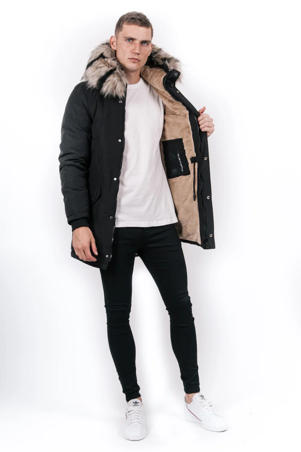 Parka fourrure bicolore noir beige - Image 4