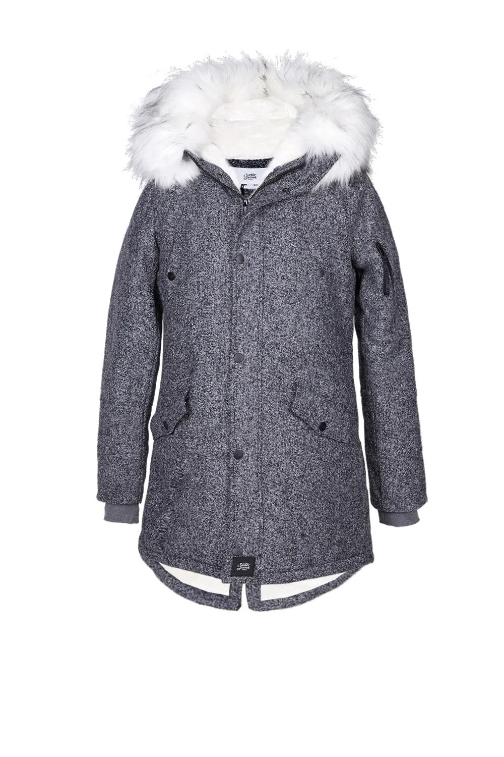 Parka laine large fourrure gris blanc
