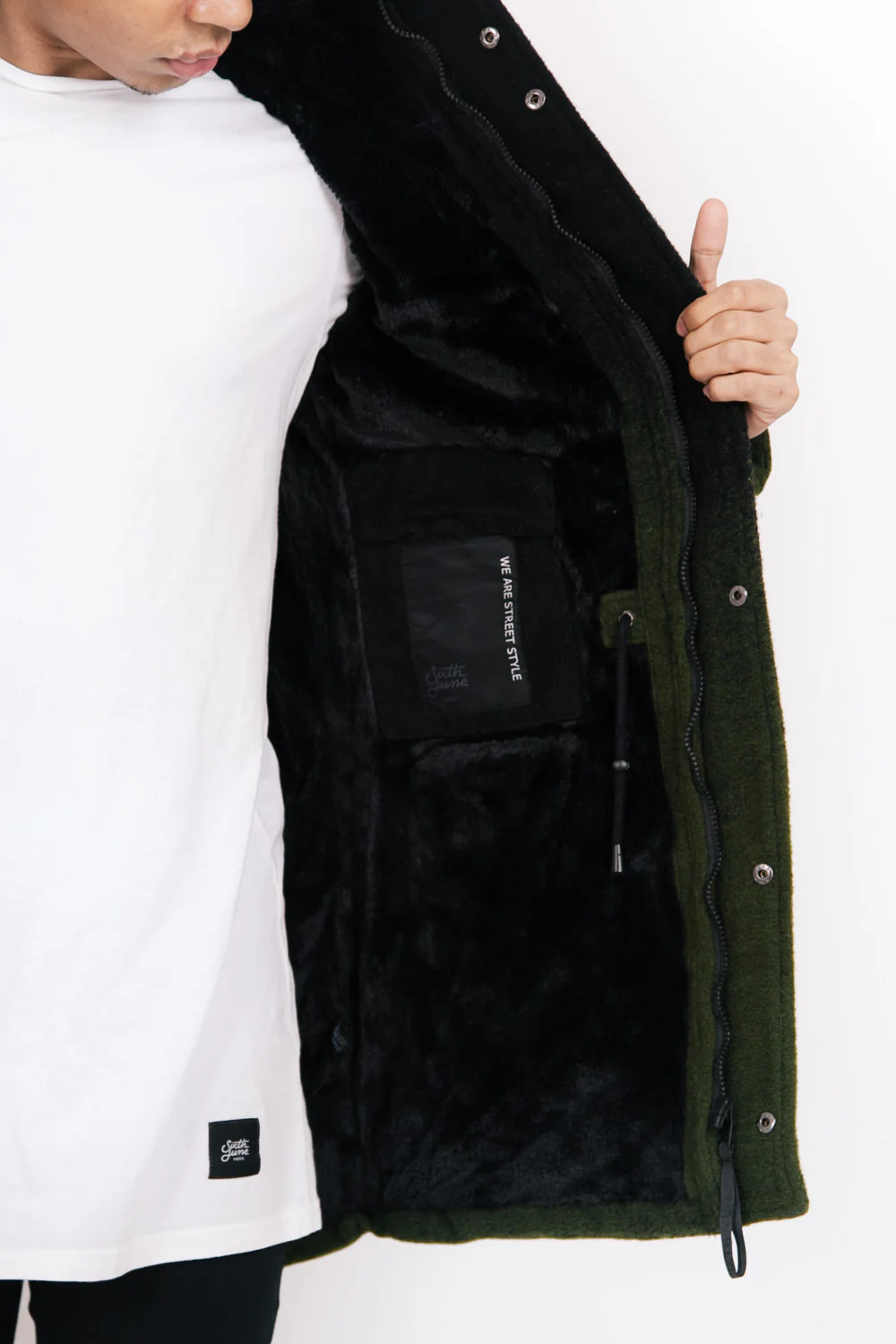 Parka laine tie dye large fourrure kaki noir - Image 3