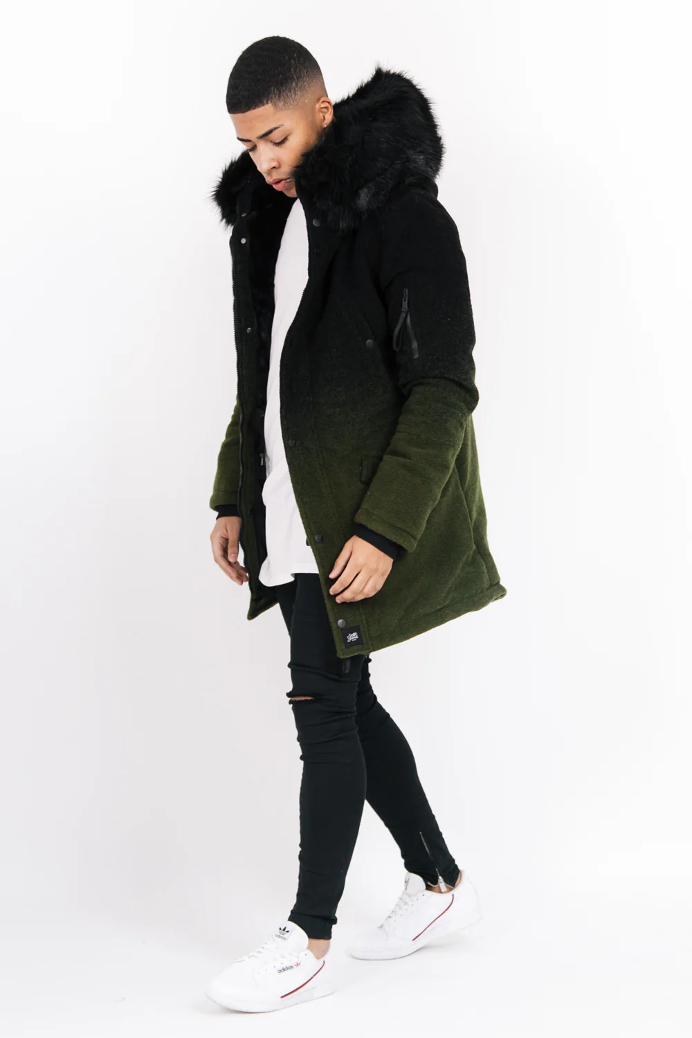 Parka laine tie dye large fourrure kaki noir - Image 4