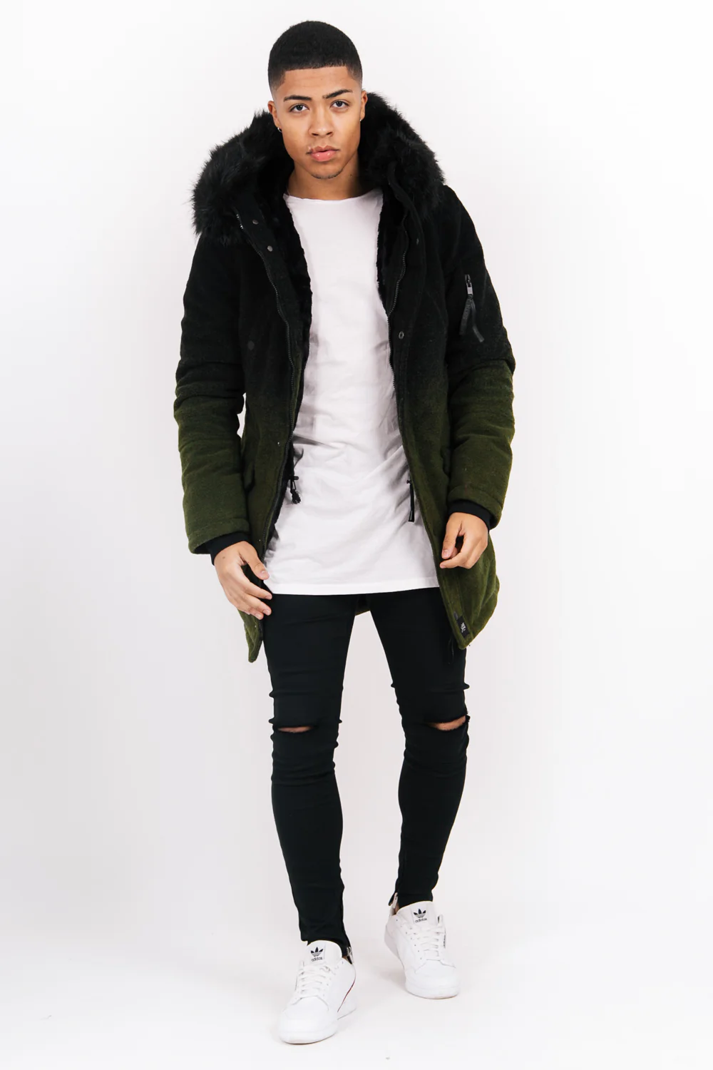 Parka laine tie dye large fourrure kaki noir - Image 6