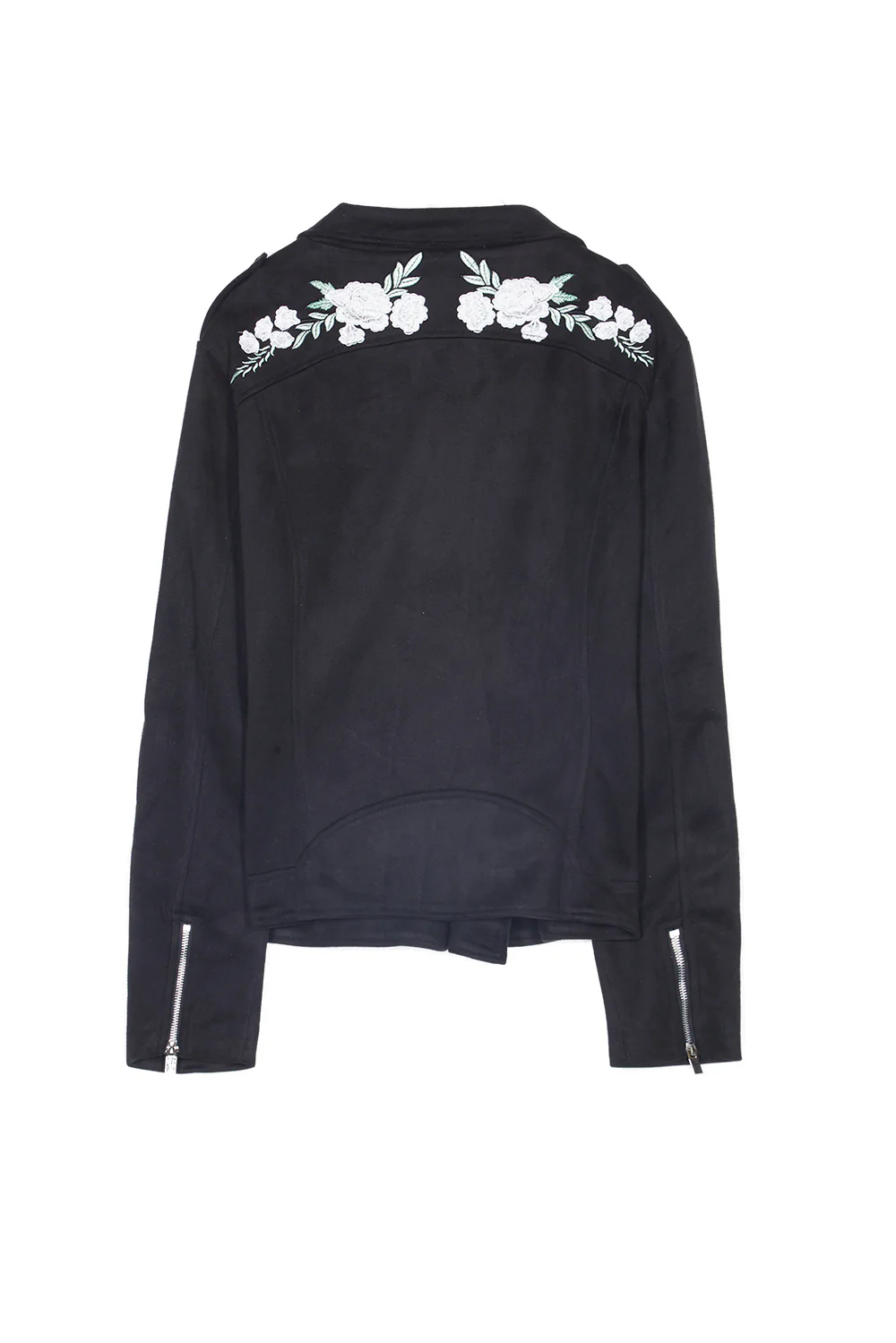 Veste broderies roses blanches noir