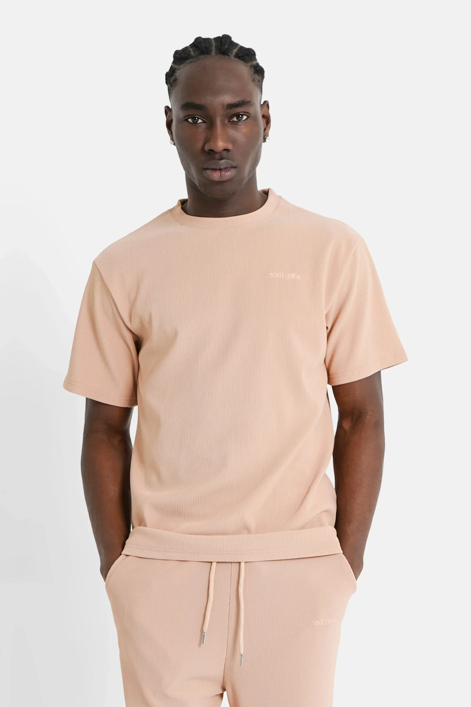 T-shirt plissé manches courtes Beige