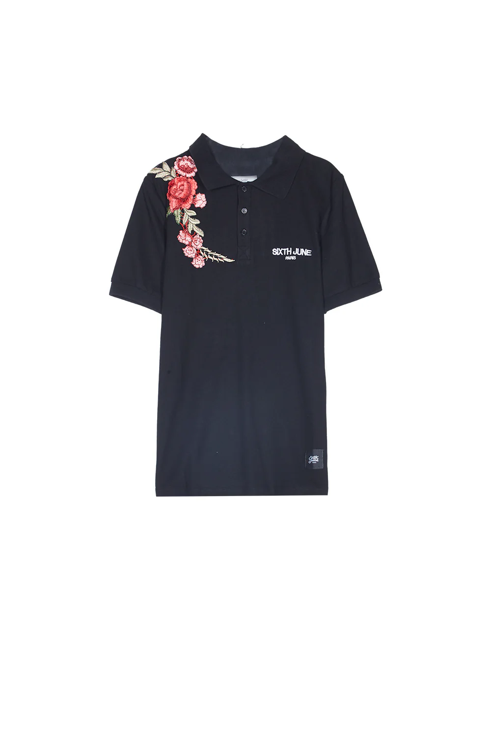 Polo brodé roses noir
