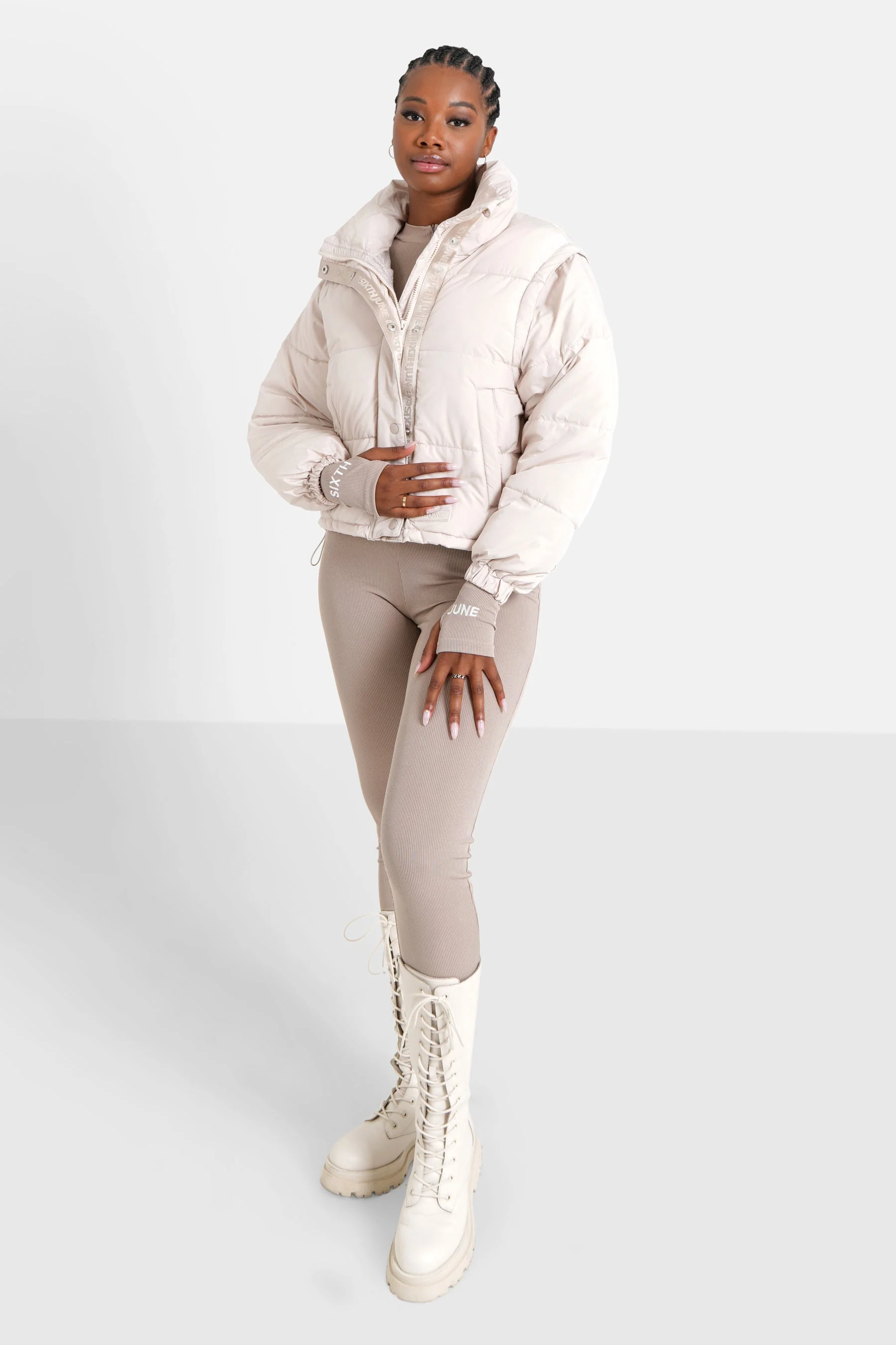 Doudoune courte manches amovibles Beige - Image 2