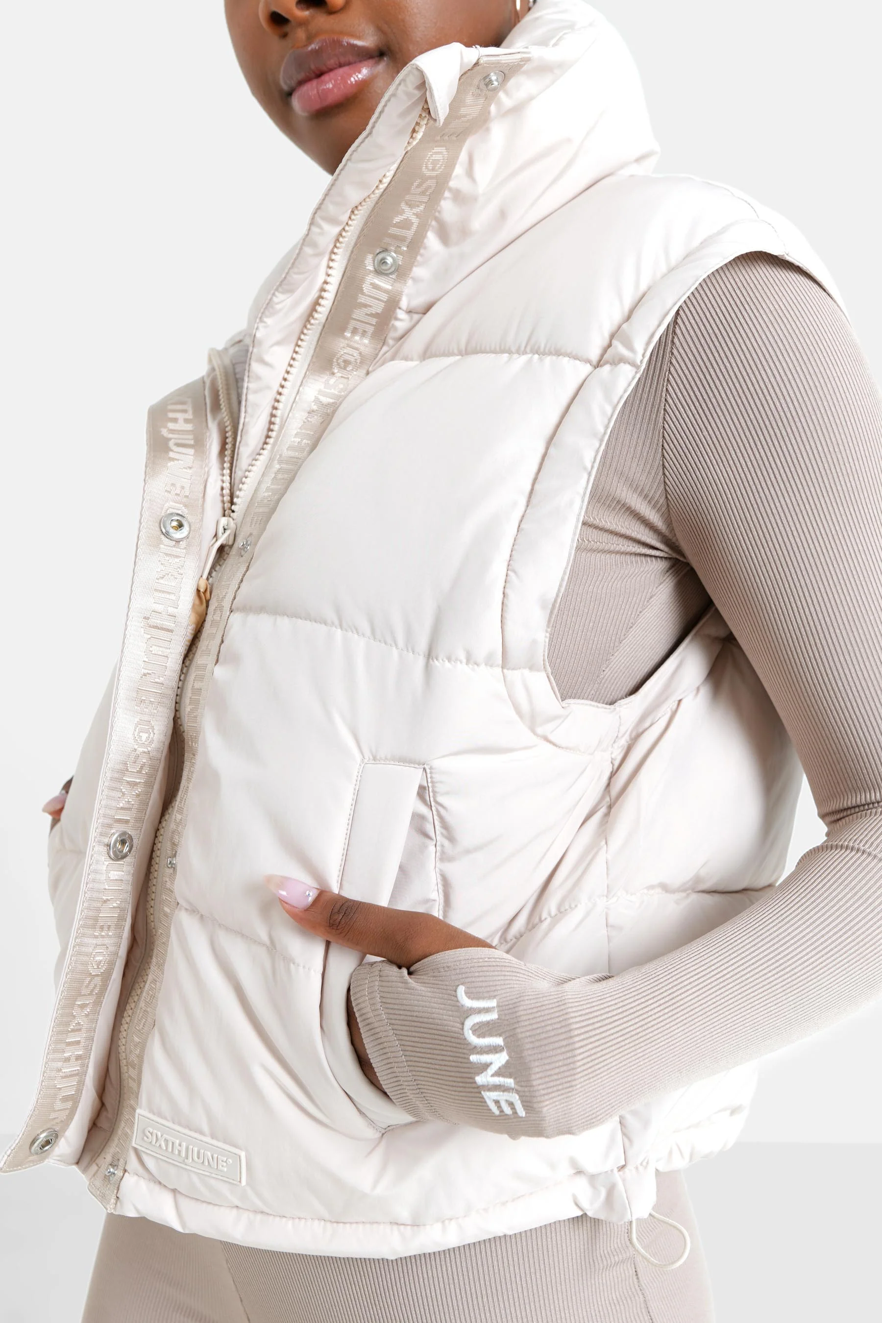 Doudoune courte manches amovibles Beige - Image 3