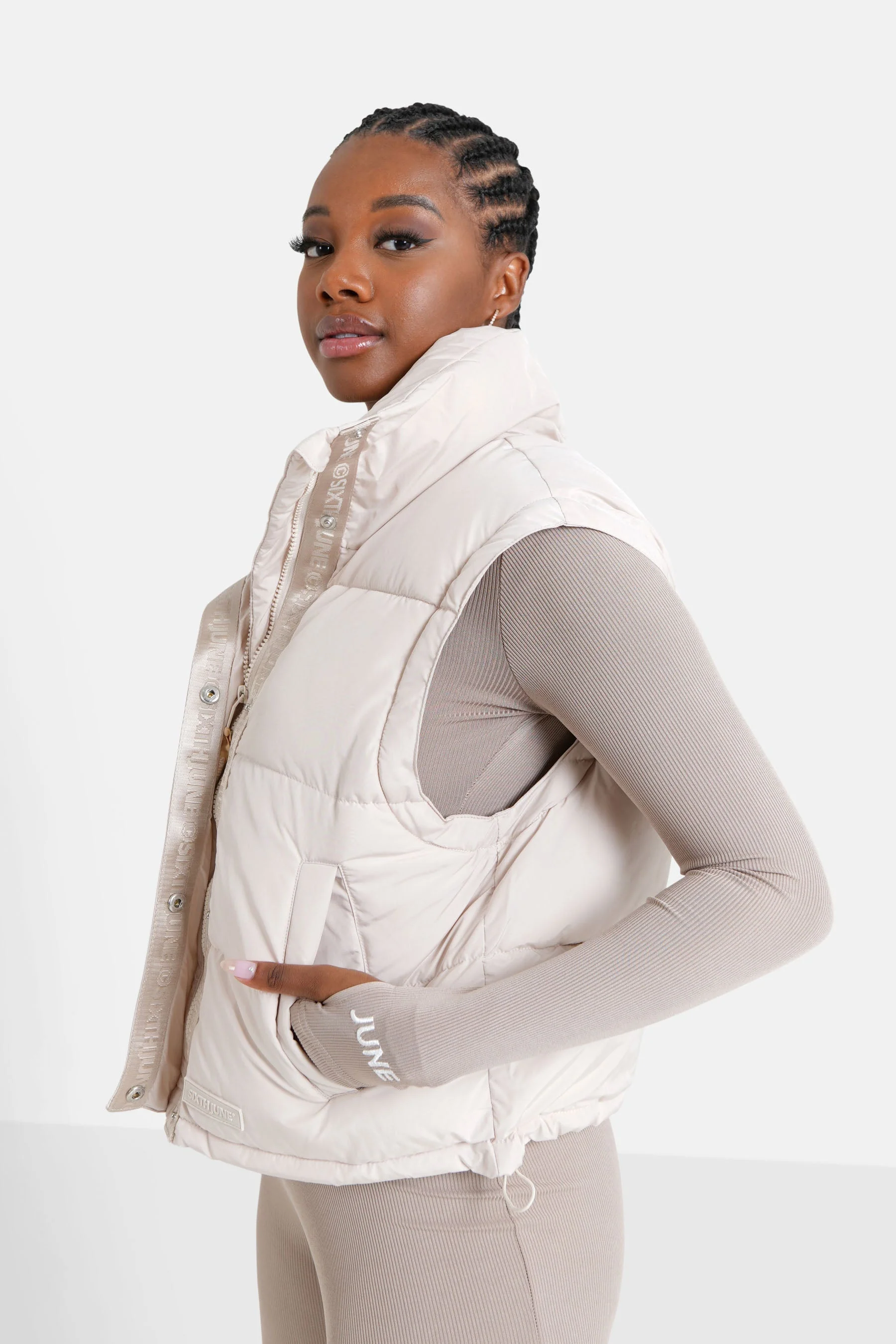 Doudoune courte manches amovibles Beige - Image 5