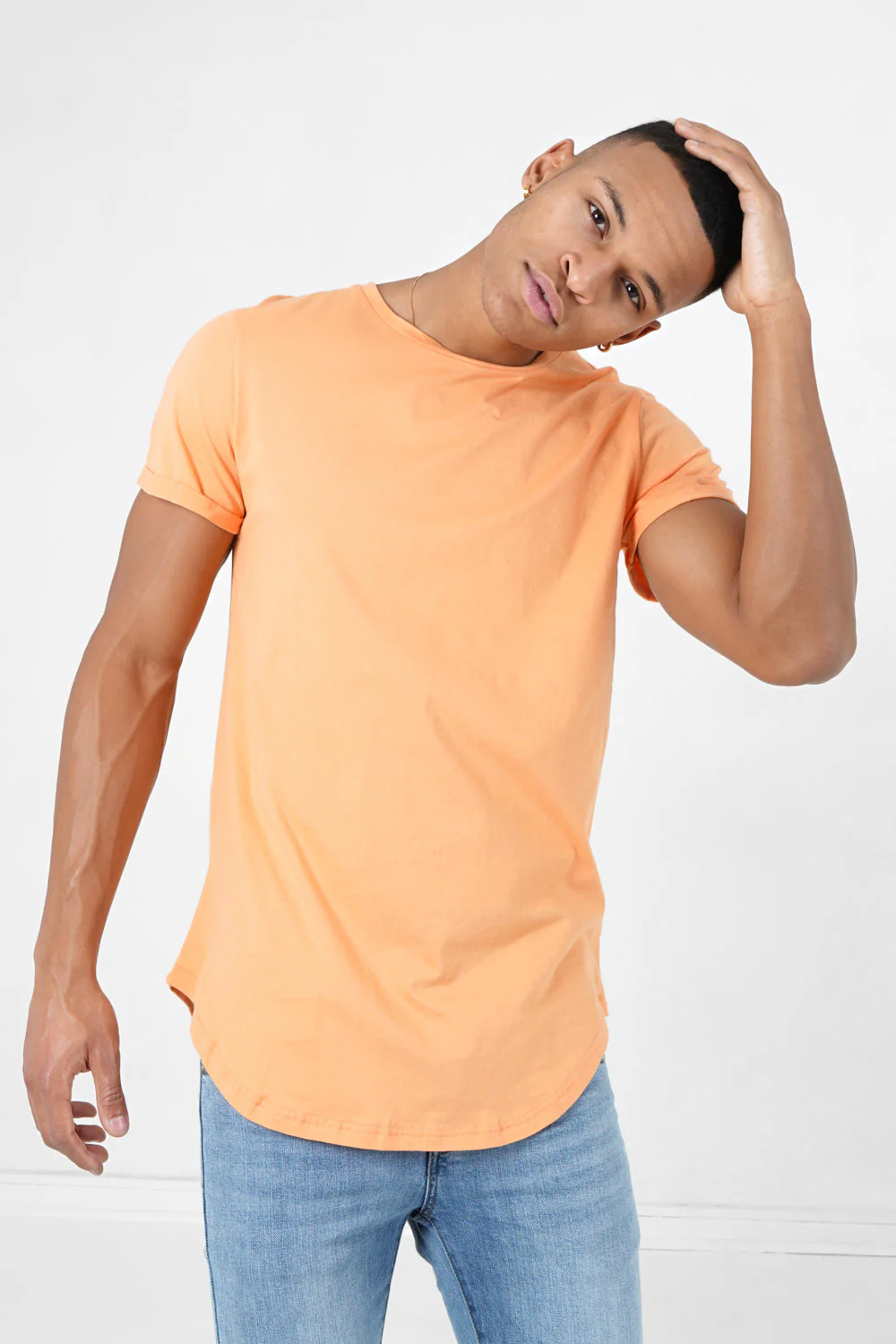 T-shirt bas arrondi long Orange clair