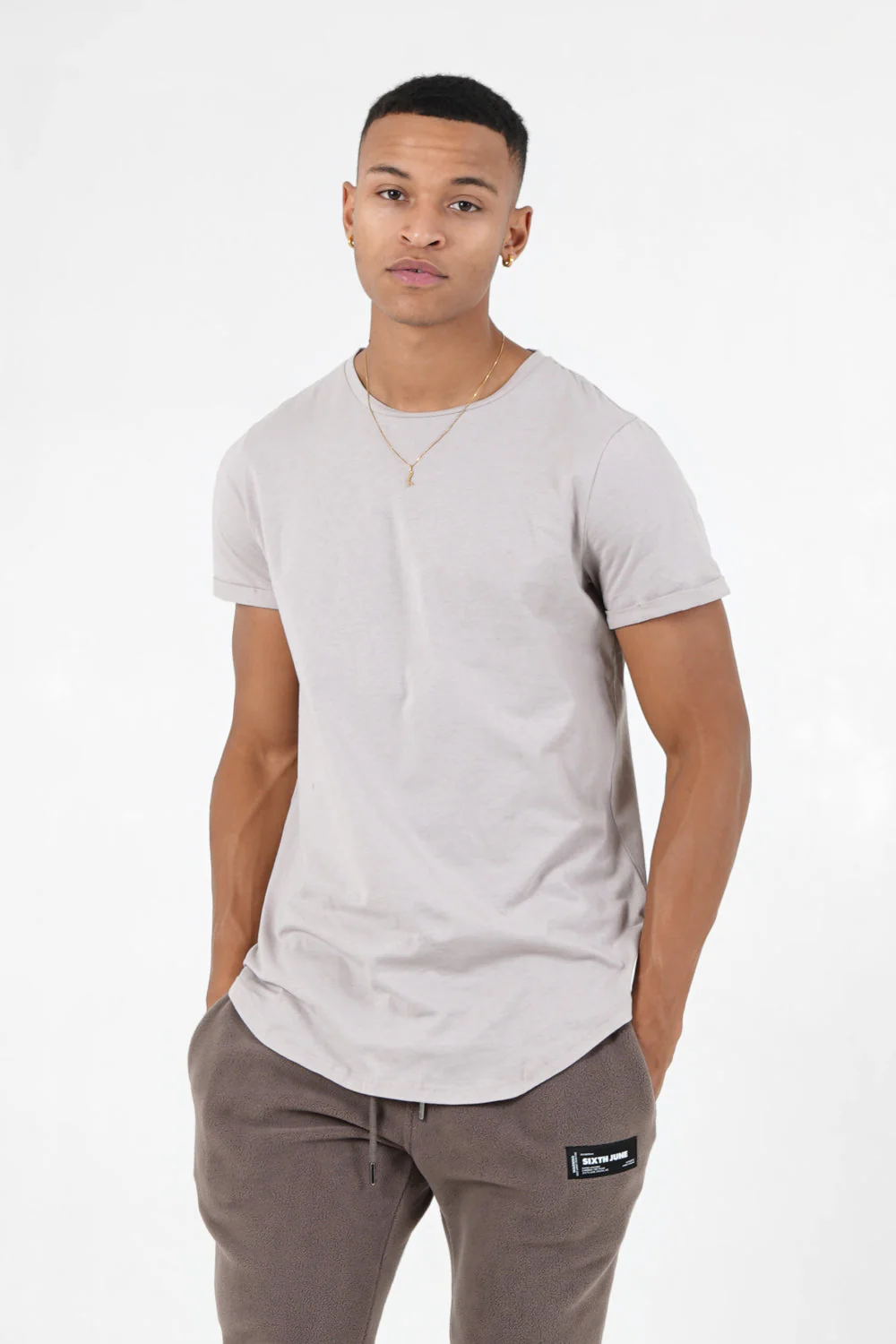 T-shirt bas arrondi long Taupe