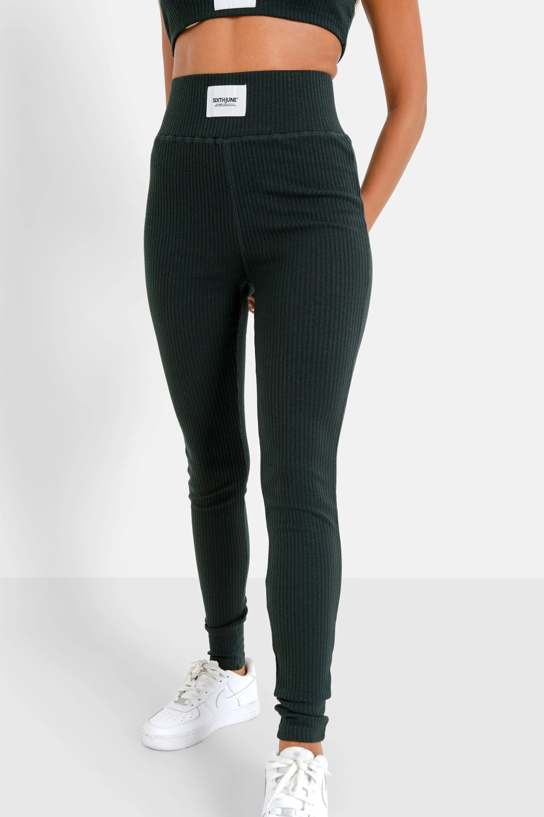 Legging côtelé satiné Vert foncé