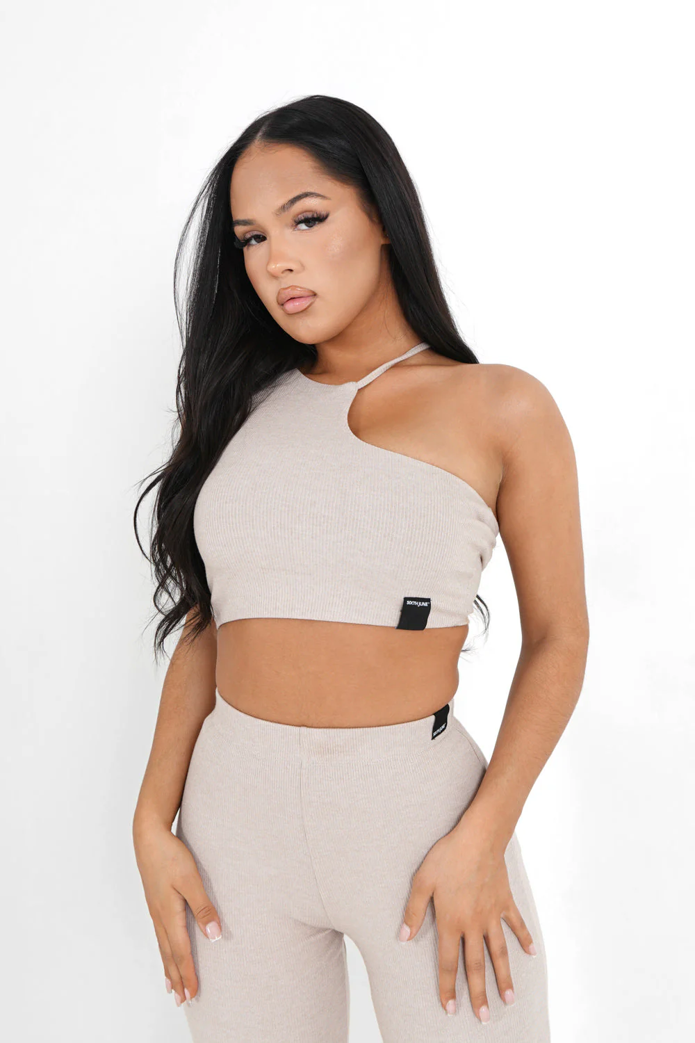 Top côtelé asymétrique Beige