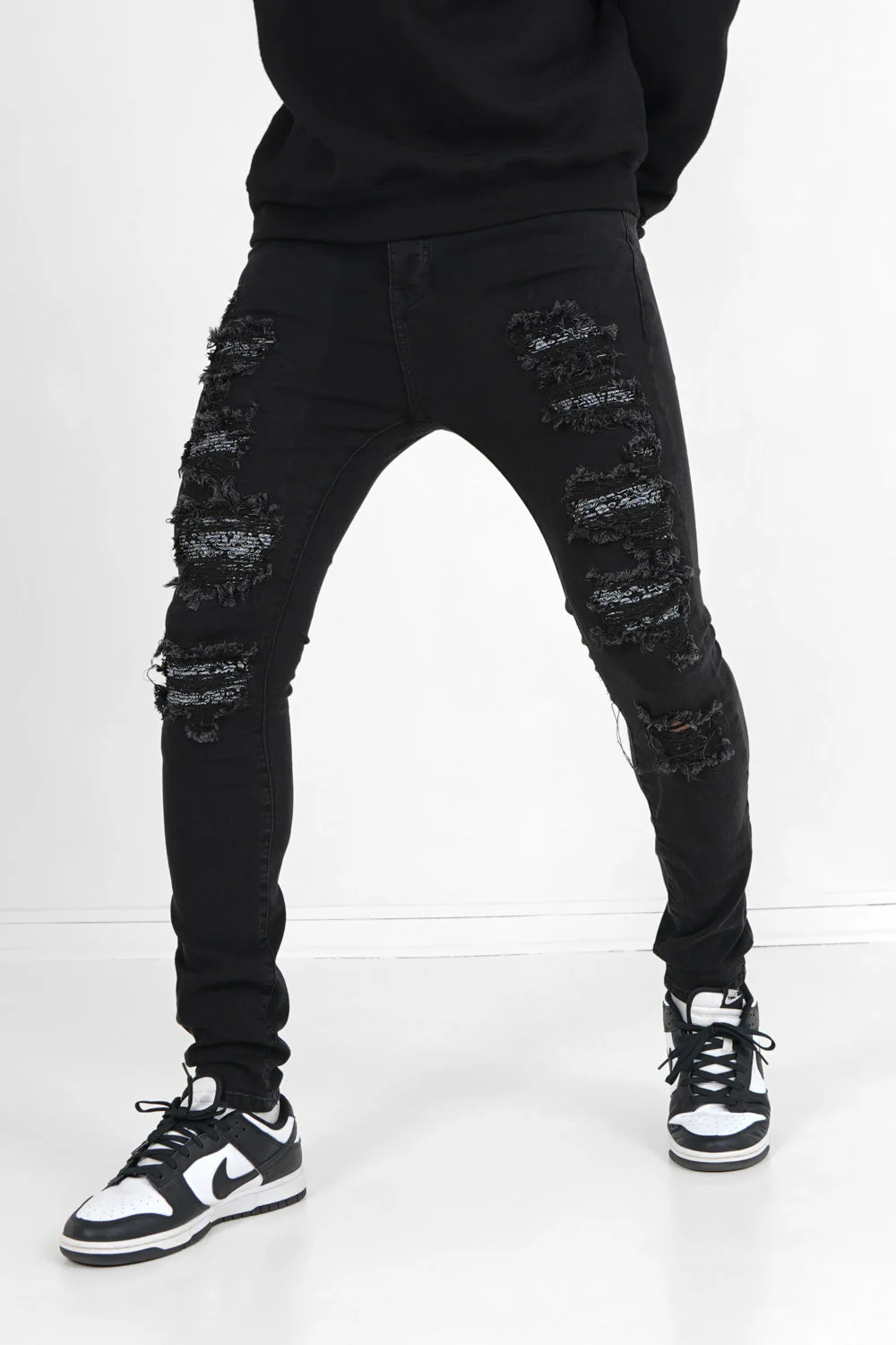 Jean empiècements bandana Noir