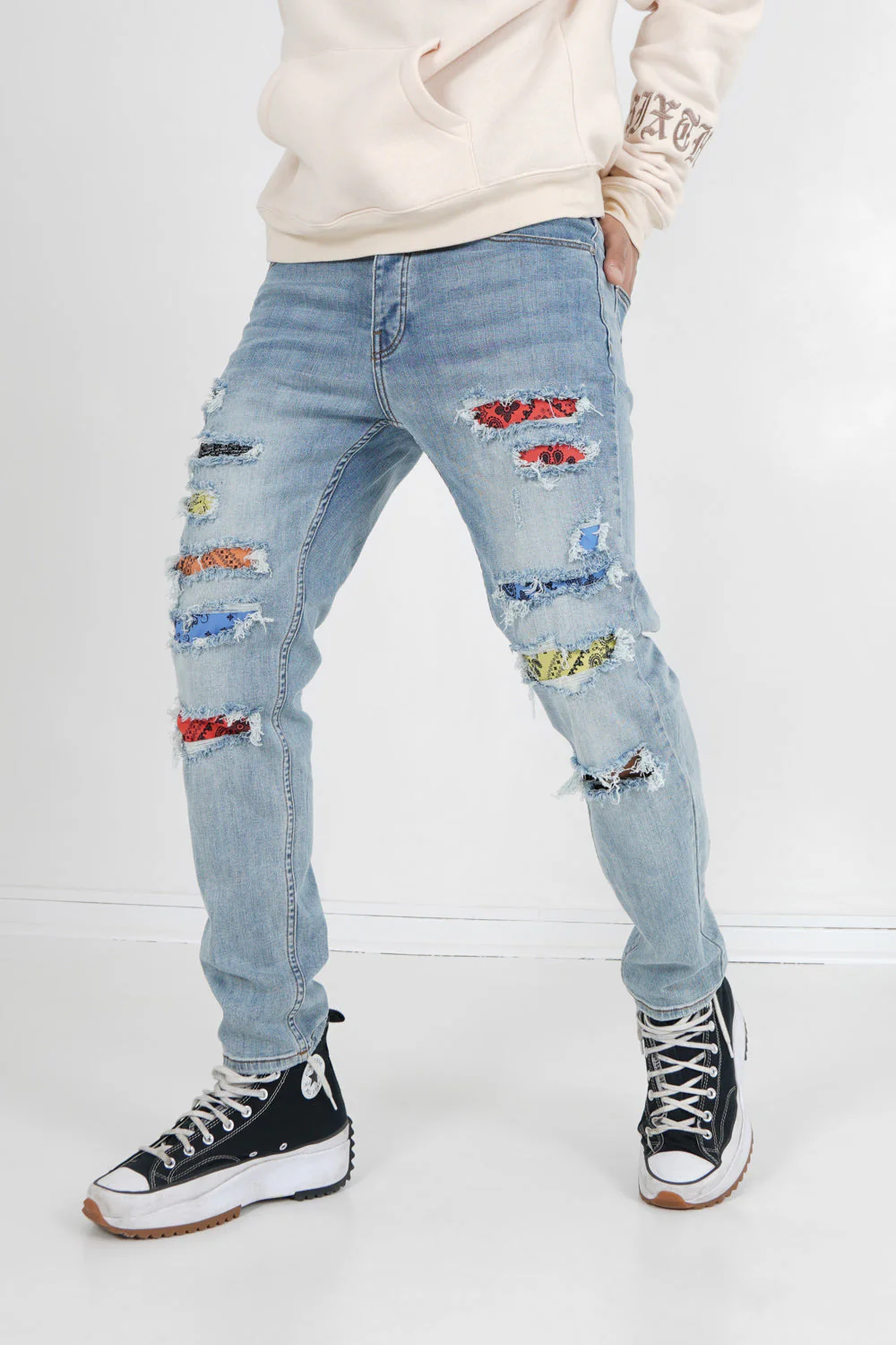 Jean empiècements bandana Bleu