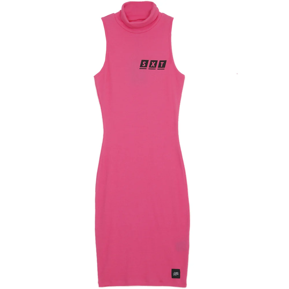 Robe col montant SXT rose fluo