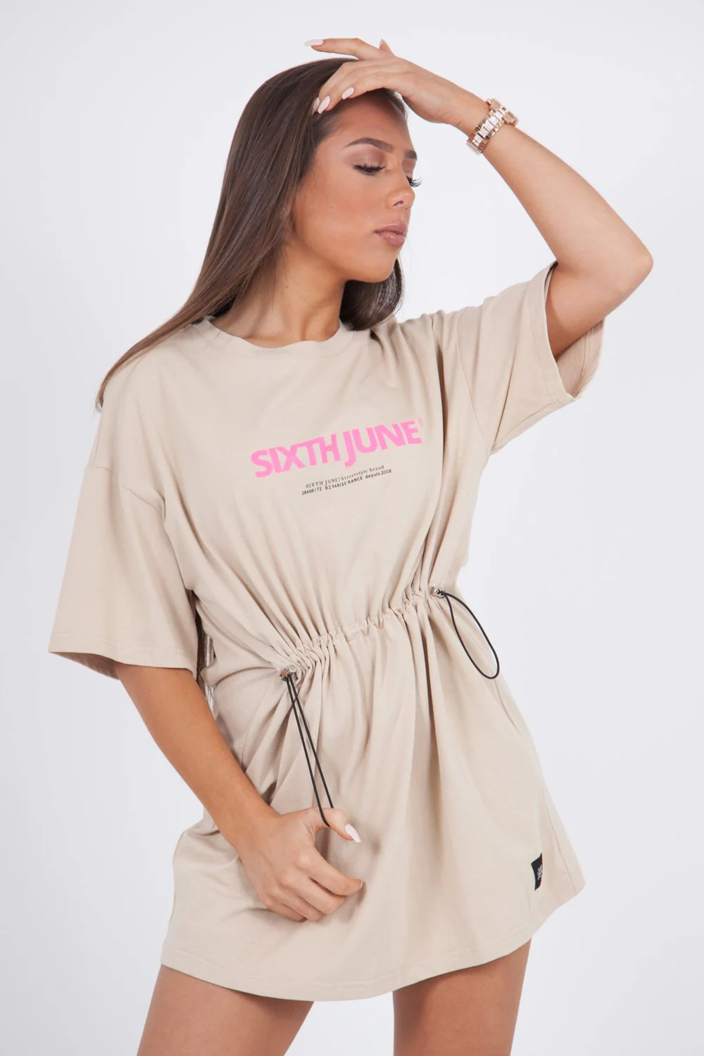 Robe courte élastique imprimé beige