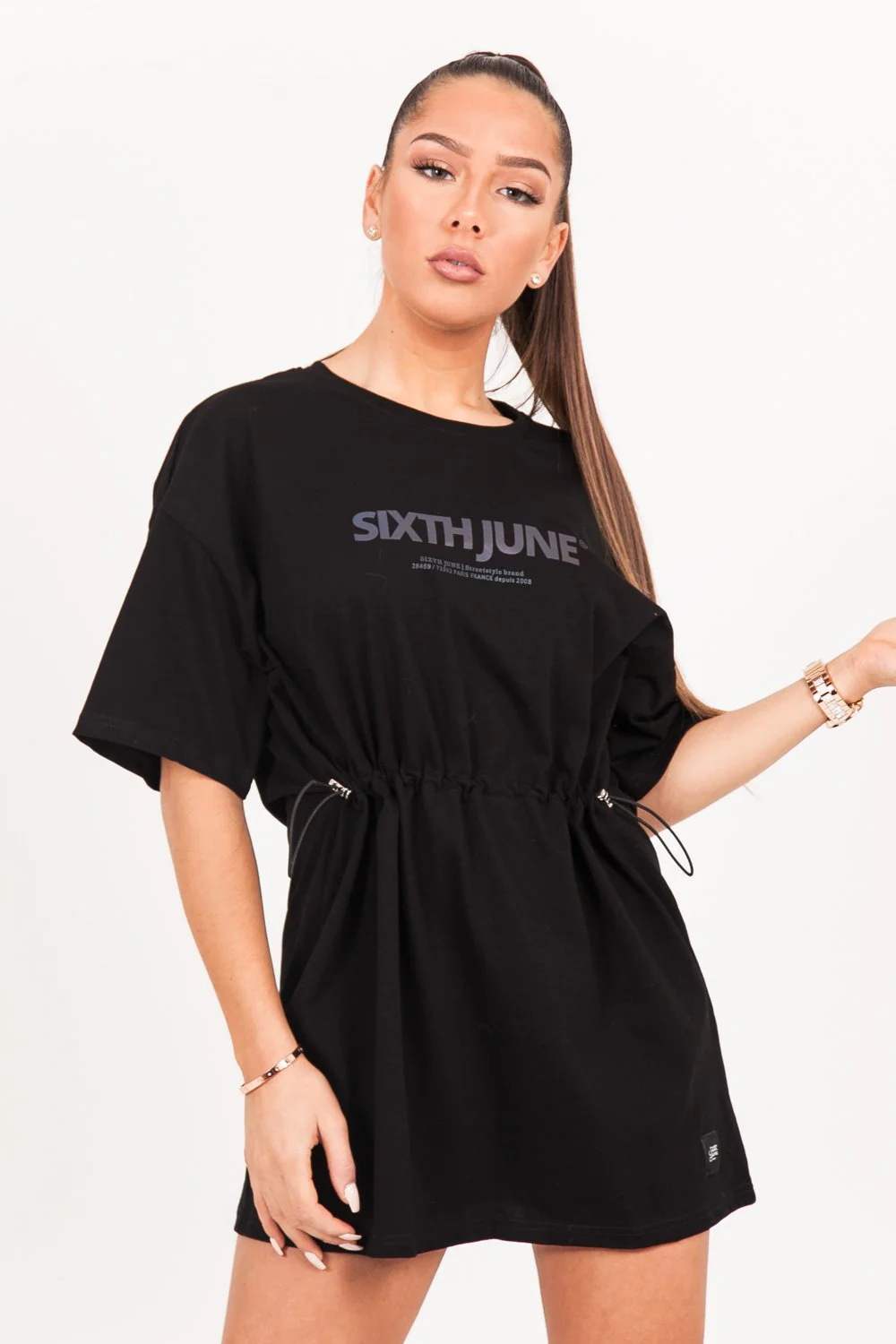 Robe courte élastique imprimé noir