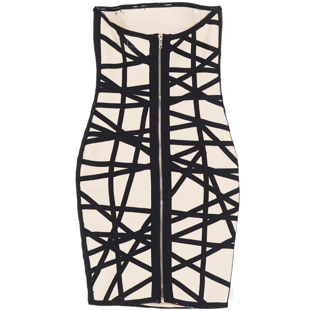 Robe soirée bustier bandes beige - Image 6