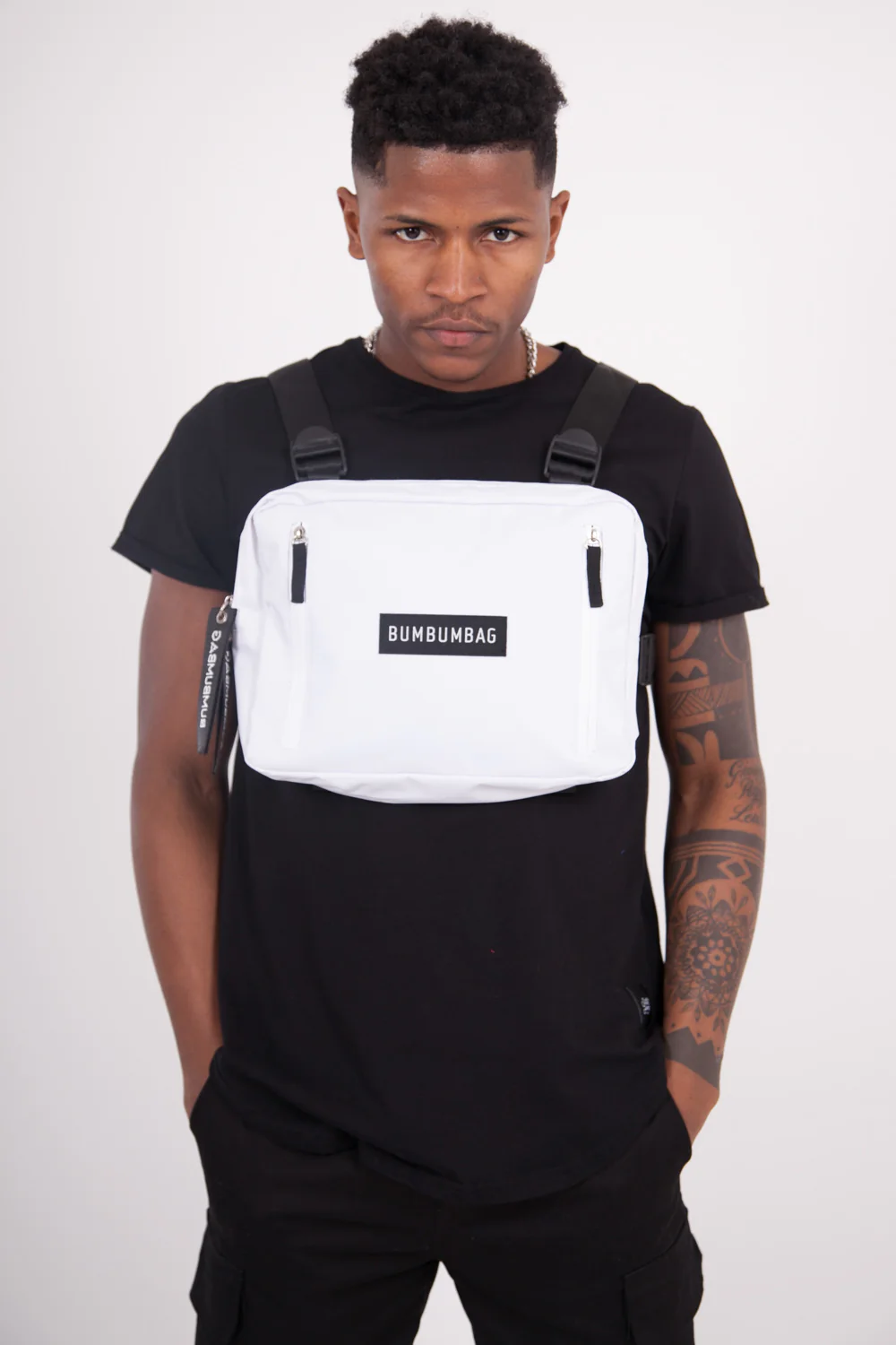 Sac poitrine texte zips blanc - Image 3