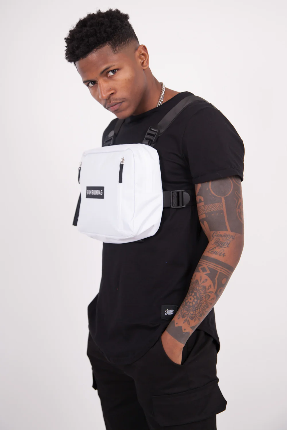 Sac poitrine texte zips blanc - Image 4