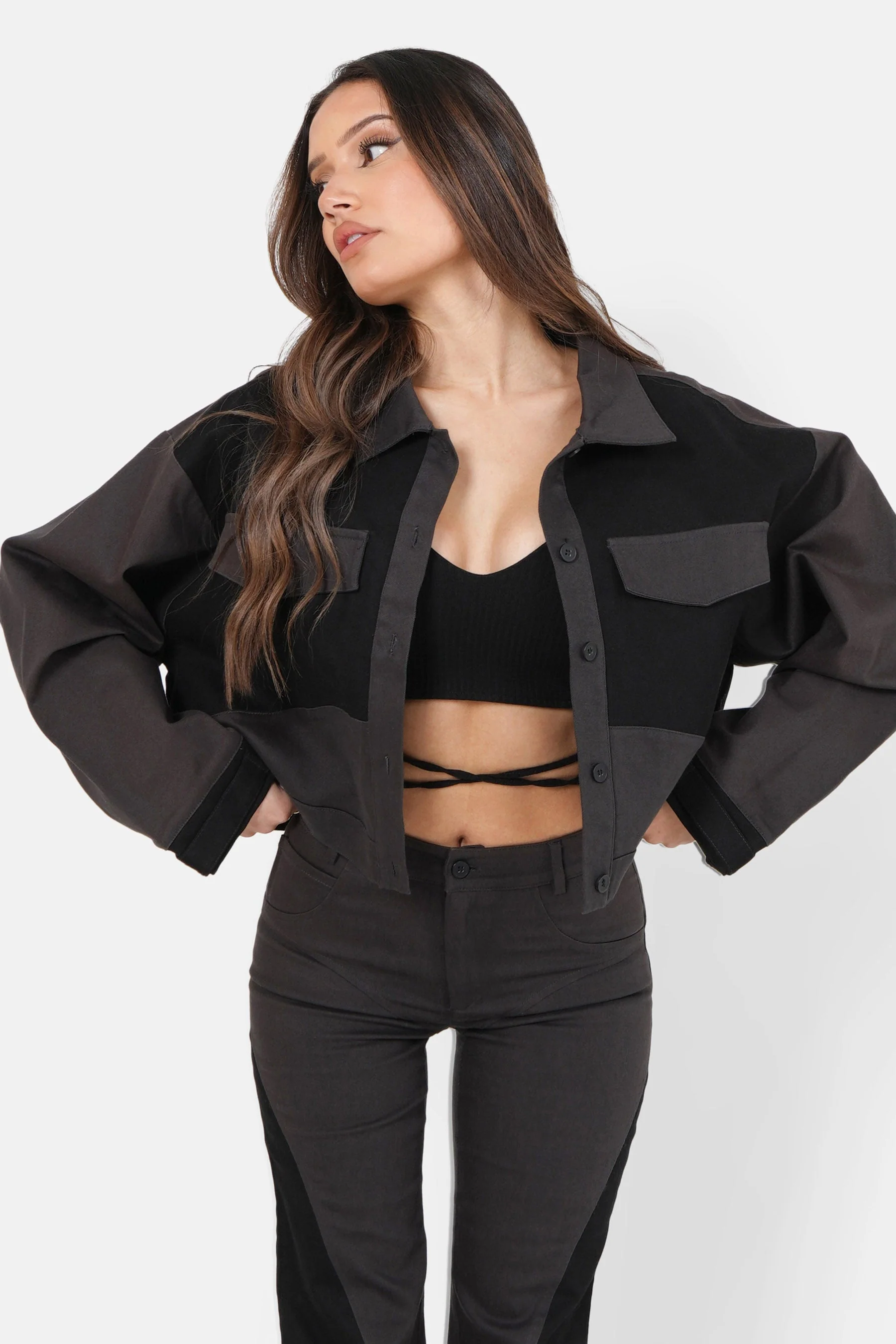 Veste bicolore courte Noir