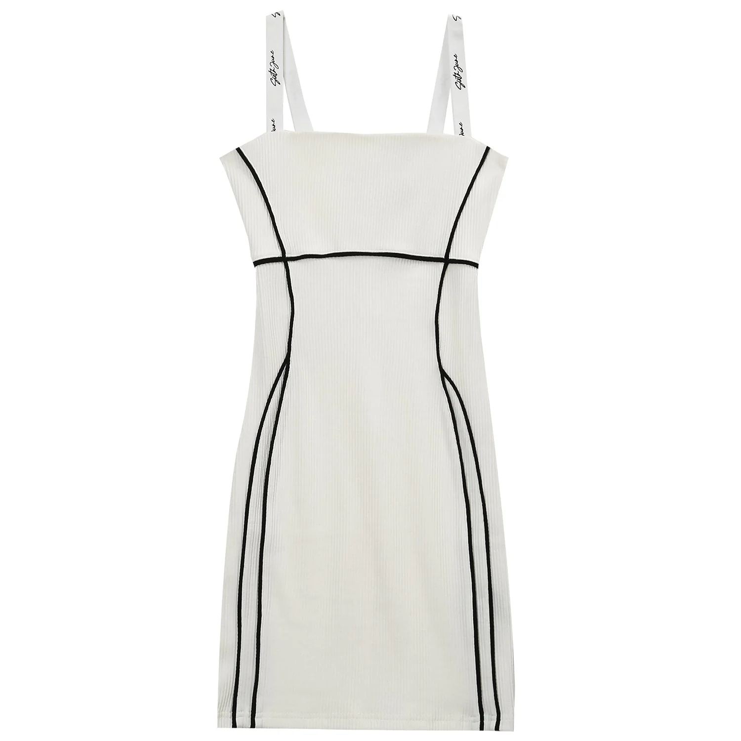 Robe bretelles côtelée Blanc - Image 6