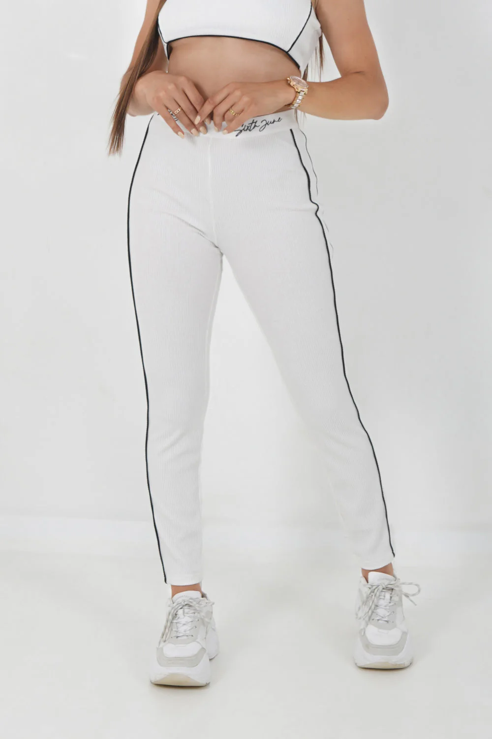 Legging signature côtelé Blanc