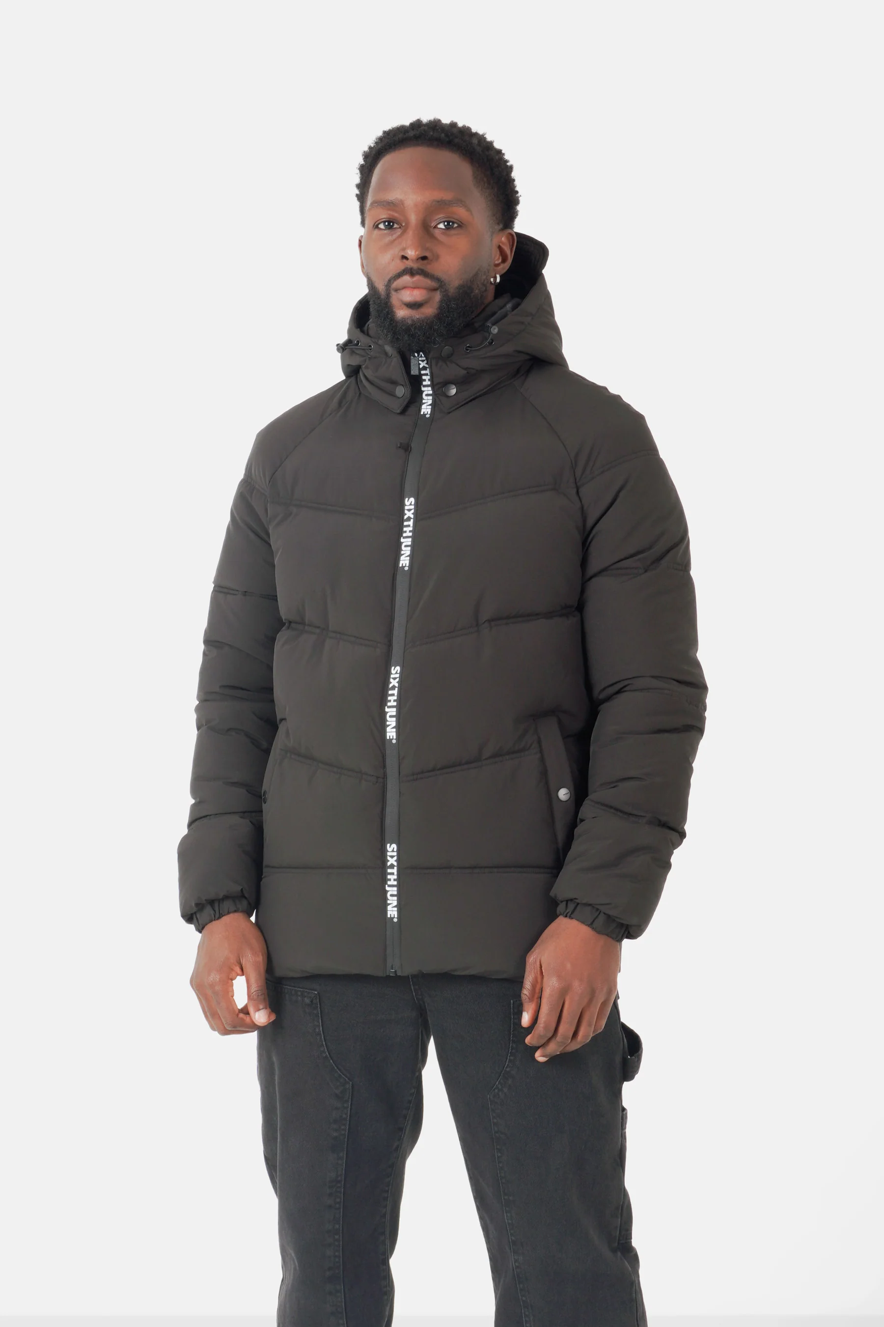 Doudoune courte zip imprimé Noir
