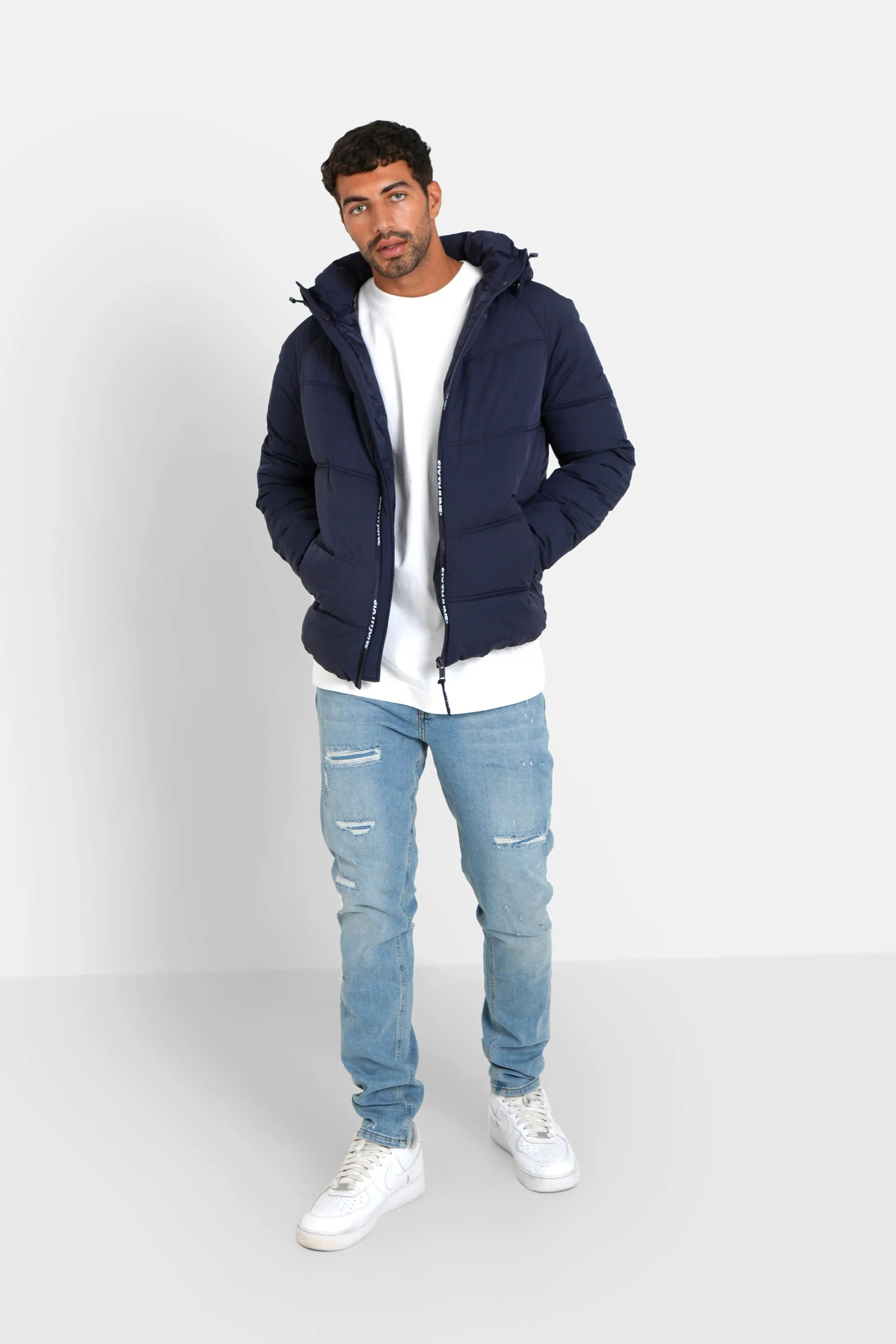 Doudoune courte zip imprimé Bleu - Image 2