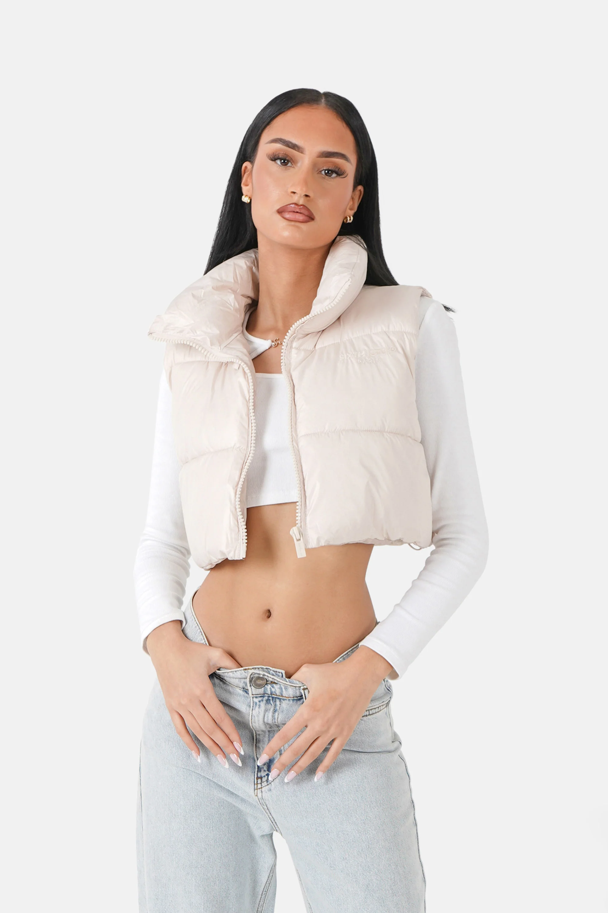 EMBROIDERED sleeveless puffer jacket