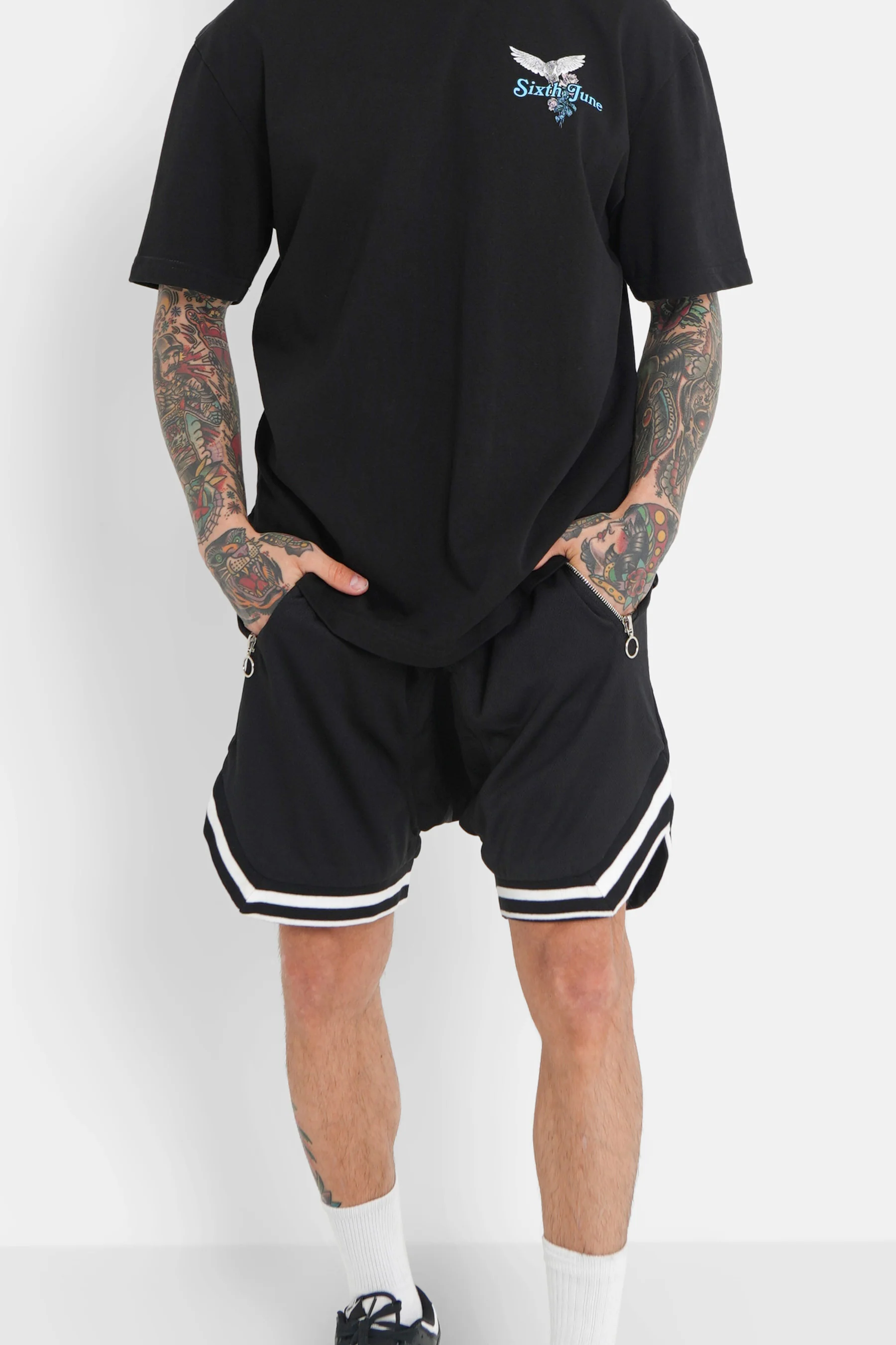Short sport bandes Noir