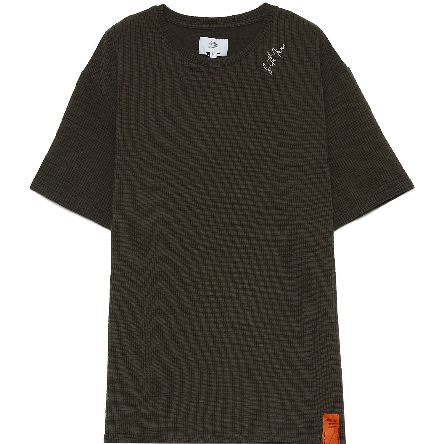 T-shirt gaufré brodé kaki foncé