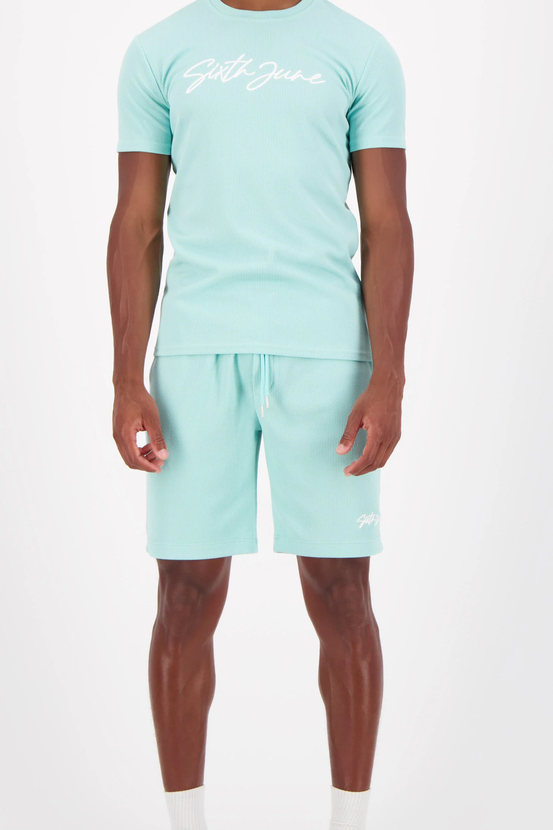 Short texturé épais logo Bleu clair